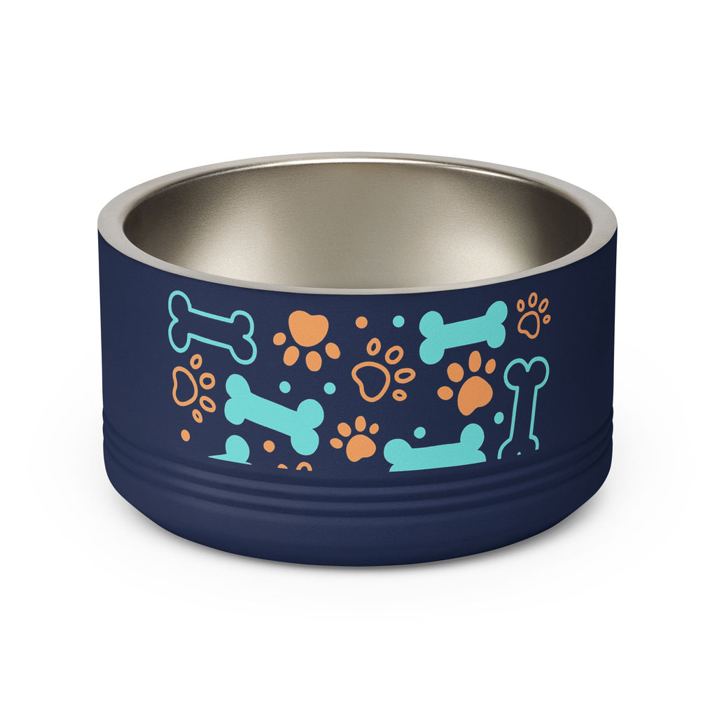 Dog Bone & Paw Print Pet Bowl — 18oz Stainless Steel Dog Food Dish