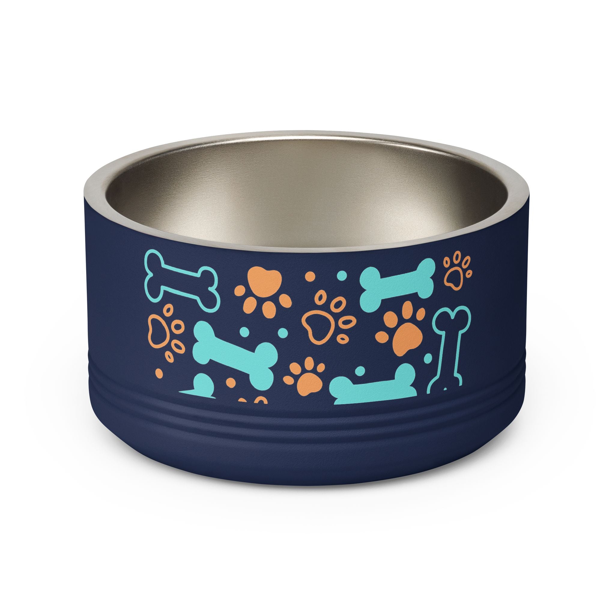 Dog Bone & Paw Print Pet Bowl — 18oz Stainless Steel Dog Food Dish