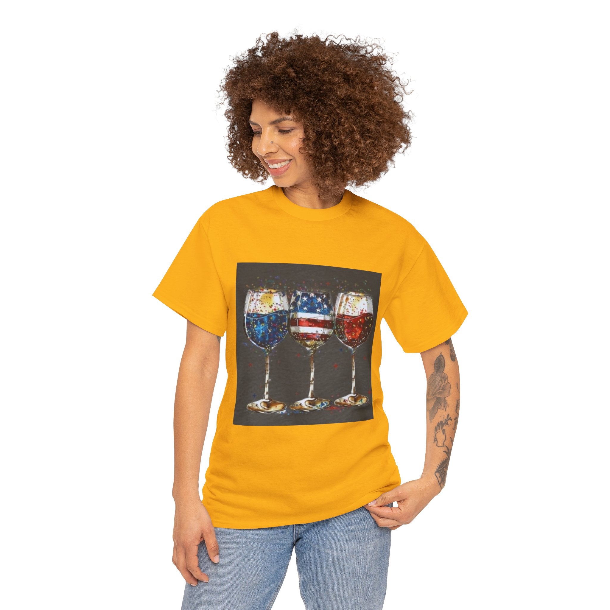 Wine Glasses with American Flag Design Tee