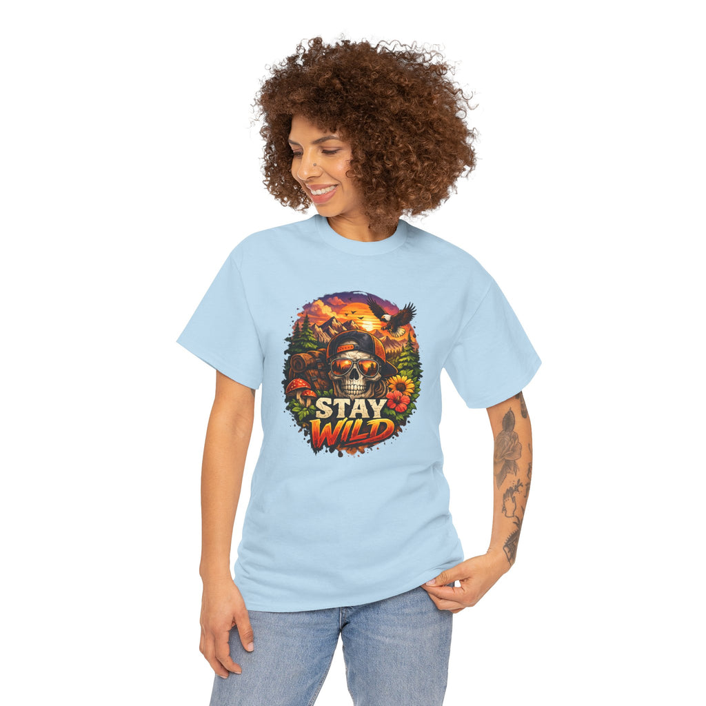 Stay Wild Skull Tee — Vintage Sunset Skull & Sunflower Graphic T-Shirt