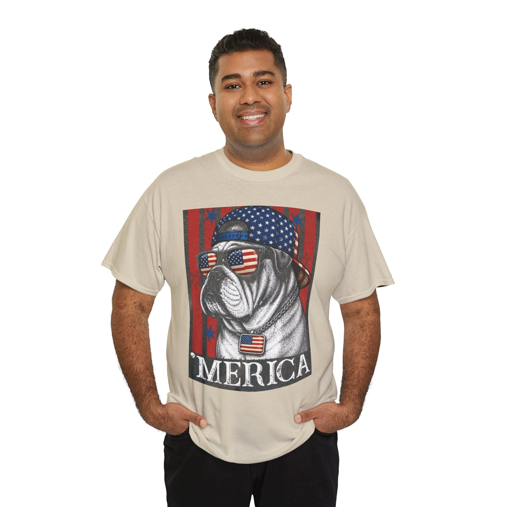 'Merica Bulldog T-Shirt — Patriotic American Flag Tee for Fourth of July
