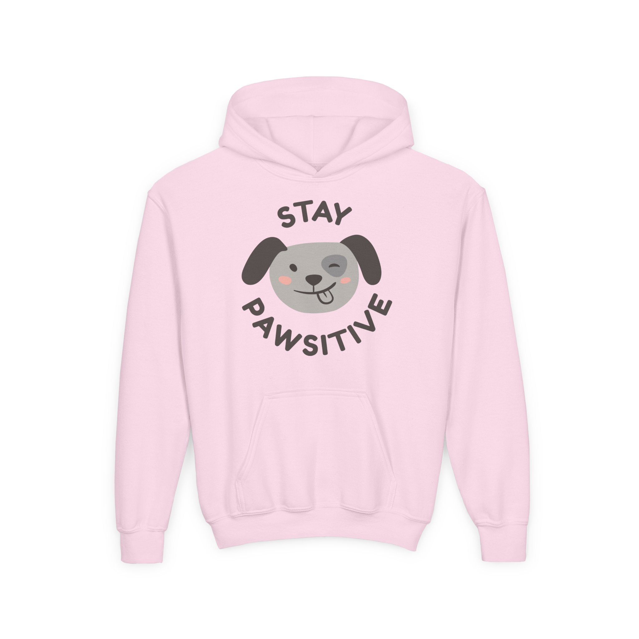 Stay Pawsitive Youth Hoodie – Cute Dog Graphic Kids Sweatshirt