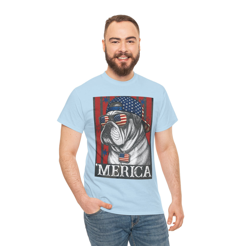 'Merica Bulldog T-Shirt — Patriotic American Flag Tee for Fourth of July