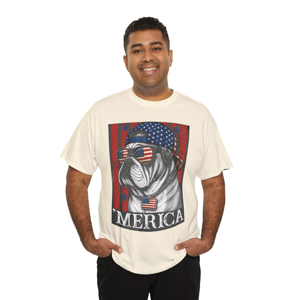 'Merica Bulldog T-Shirt — Patriotic American Flag Tee for Fourth of July