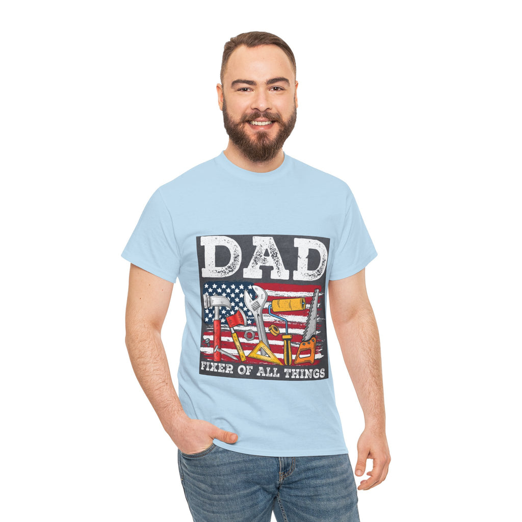 Dad Fixer Of All Things T-Shirt — American Flag Tool Graphic Tee for Fathers