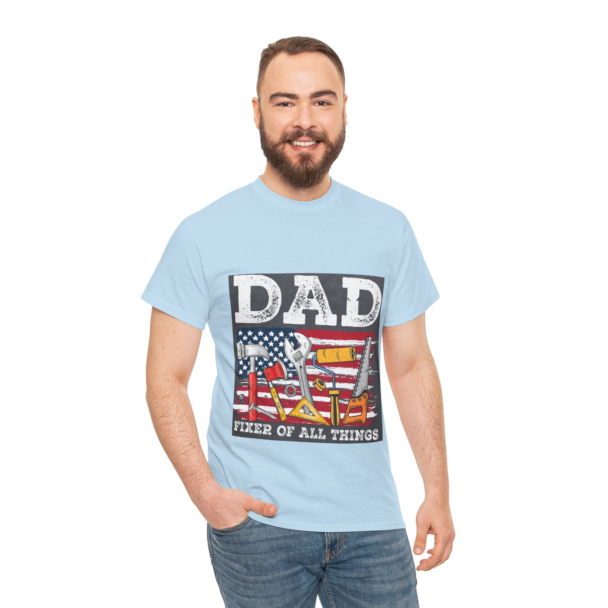 Dad Fixer Of All Things T-Shirt — American Flag Tool Graphic Tee for Fathers