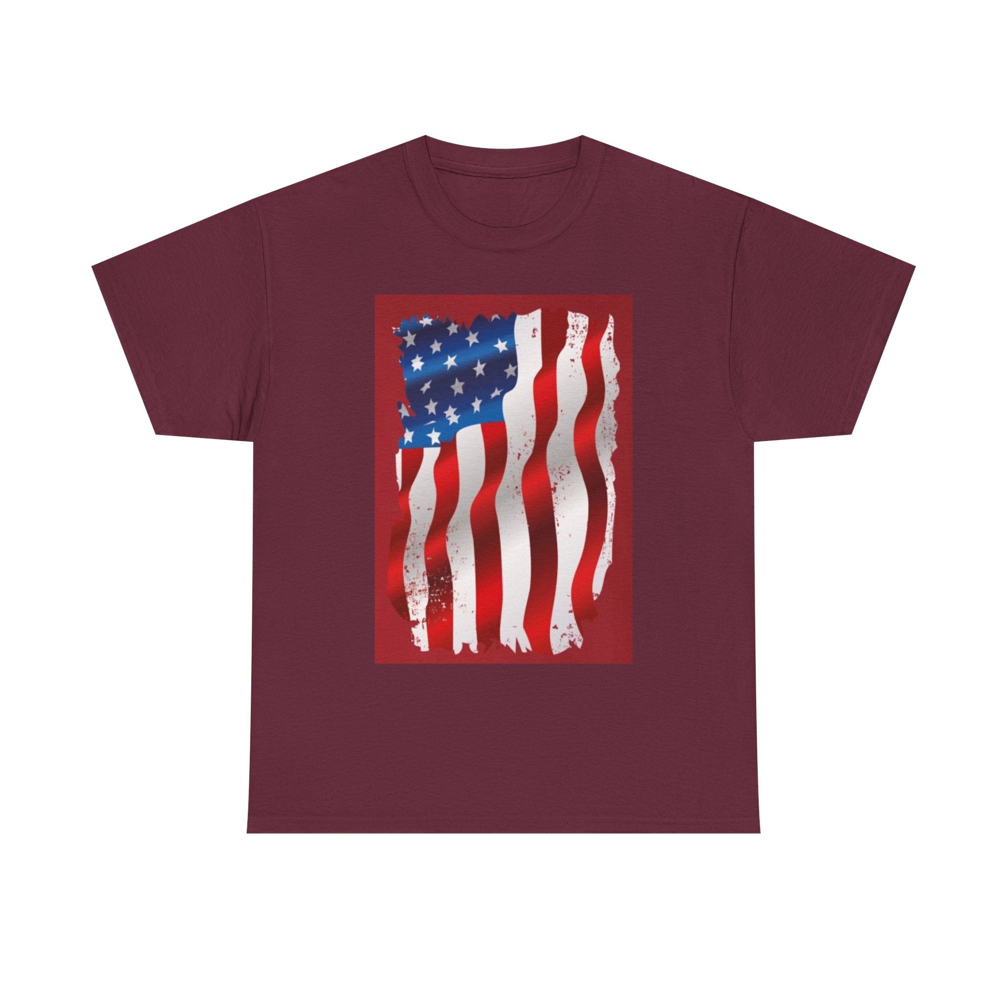 American Flag Graphic Tee — Distressed Wavy Stars & Stripes