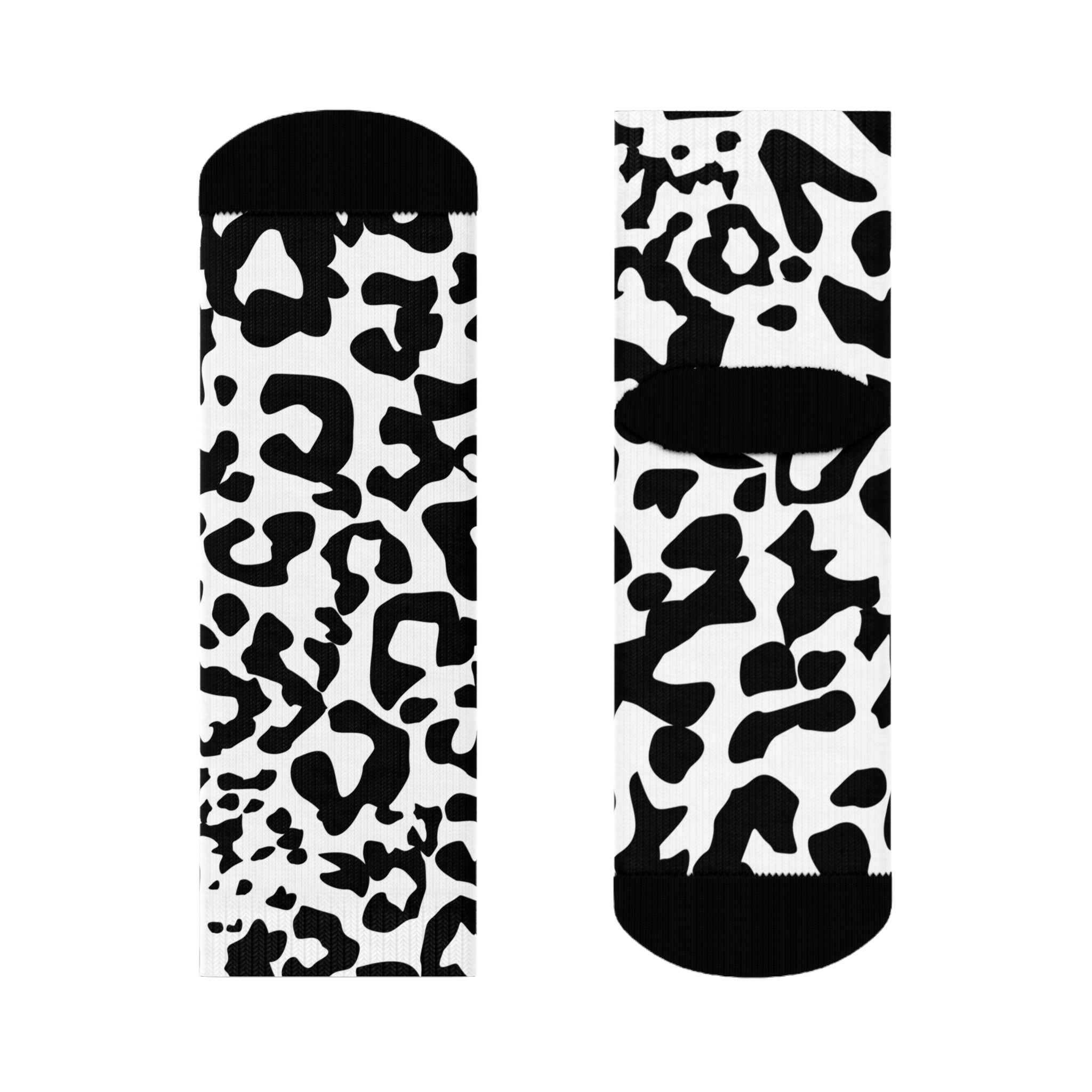 Monochrome Leopard Print Crew Socks — Black & White Animal Pattern
