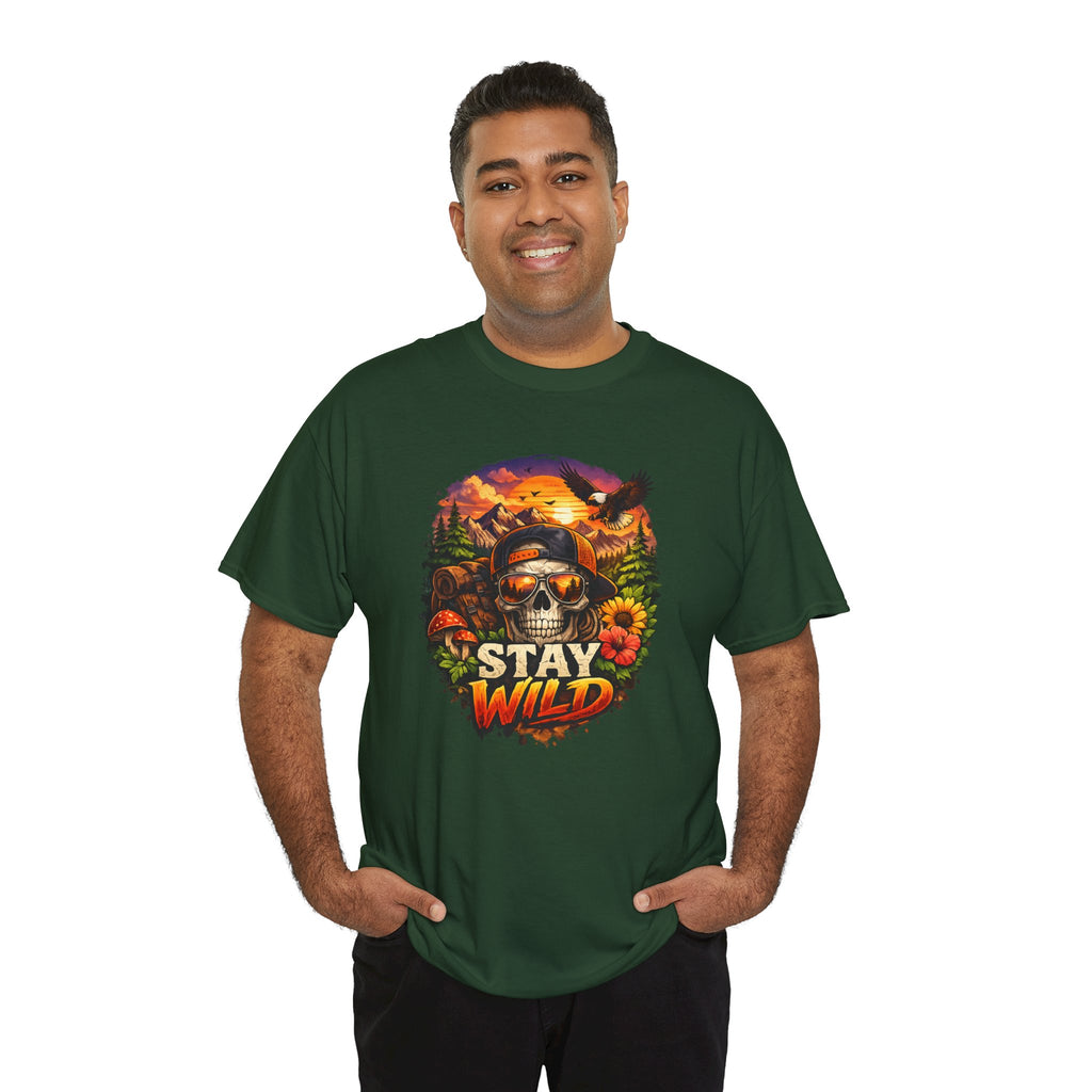 Stay Wild Skull Tee — Vintage Sunset Skull & Sunflower Graphic T-Shirt