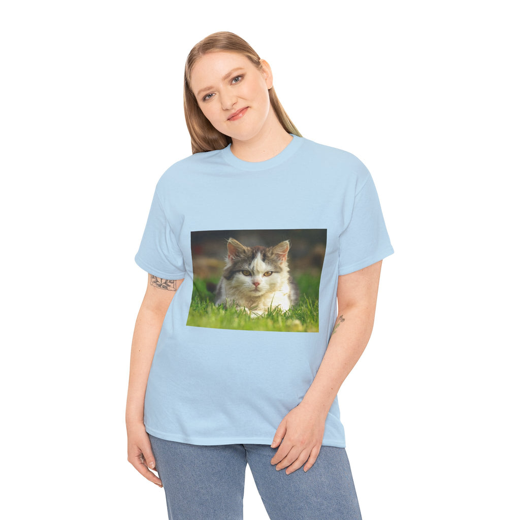 Cat Photo Tee — Relaxed Cat Lying in Grass T-Shirt