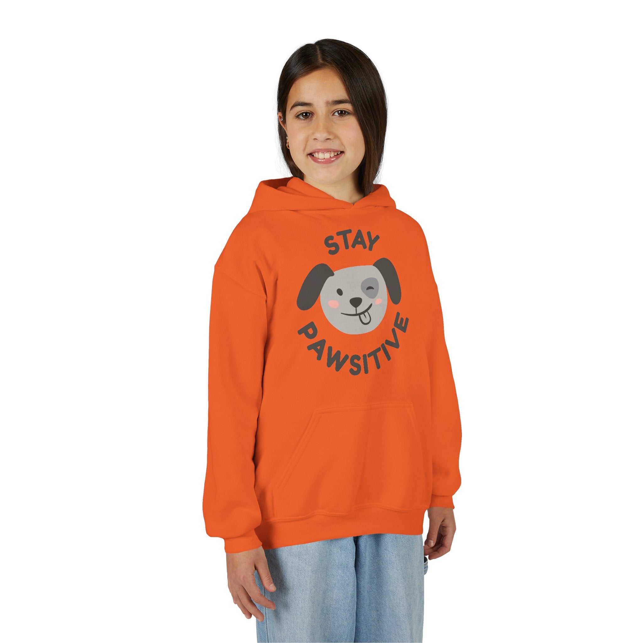 Stay Pawsitive Youth Hoodie – Cute Dog Graphic Kids Sweatshirt