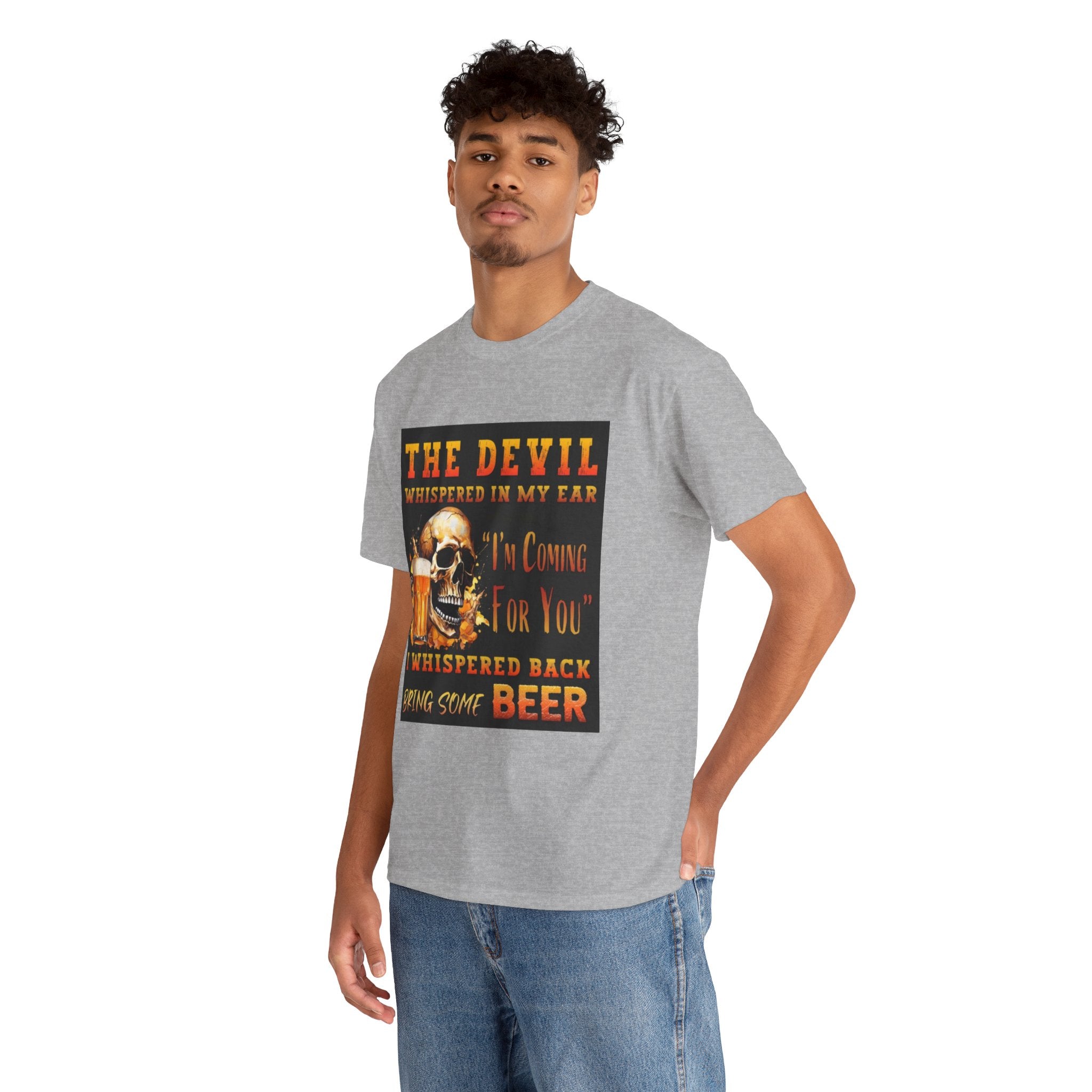 Devil Whispered T-Shirt — “I’m Coming For You” Skull Beer Graphic Tee