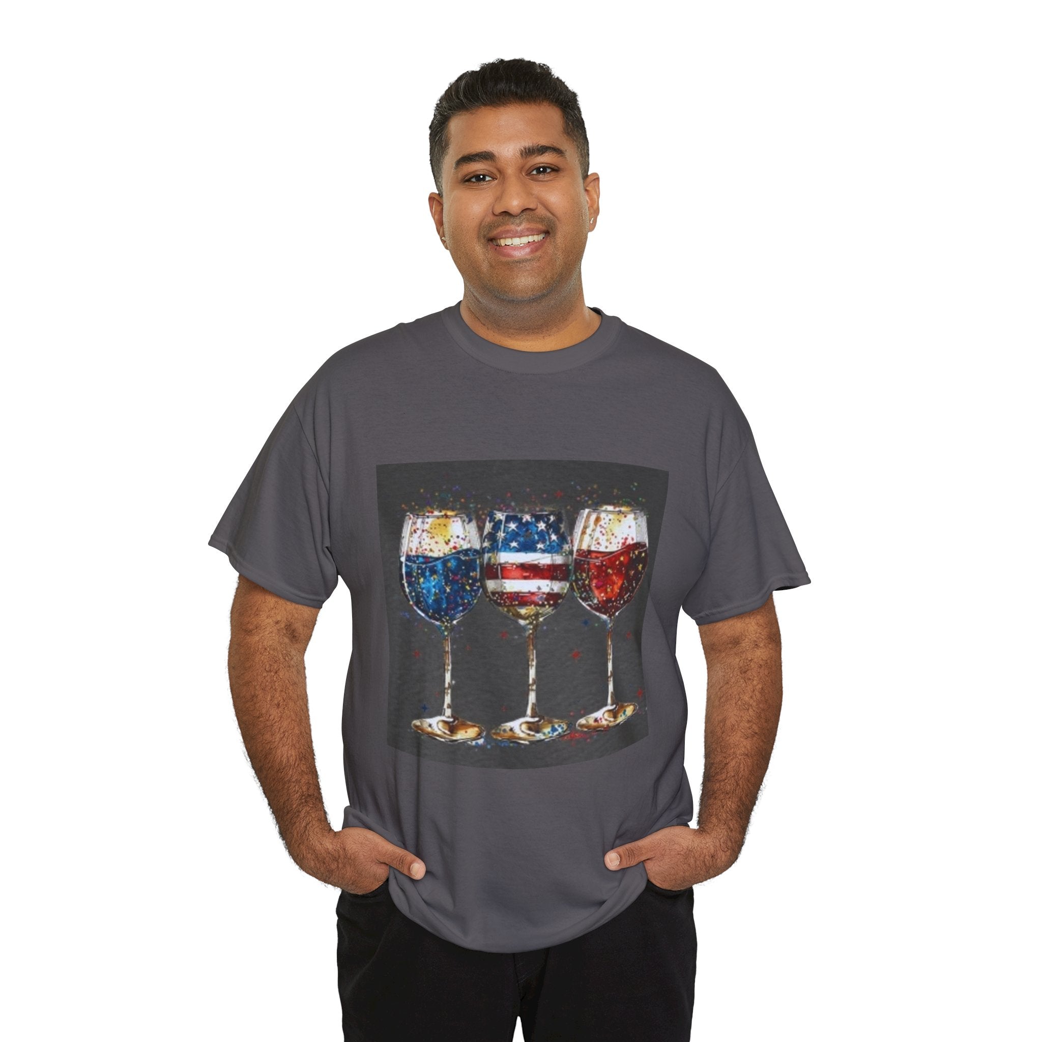 Wine Glasses with American Flag Design Tee