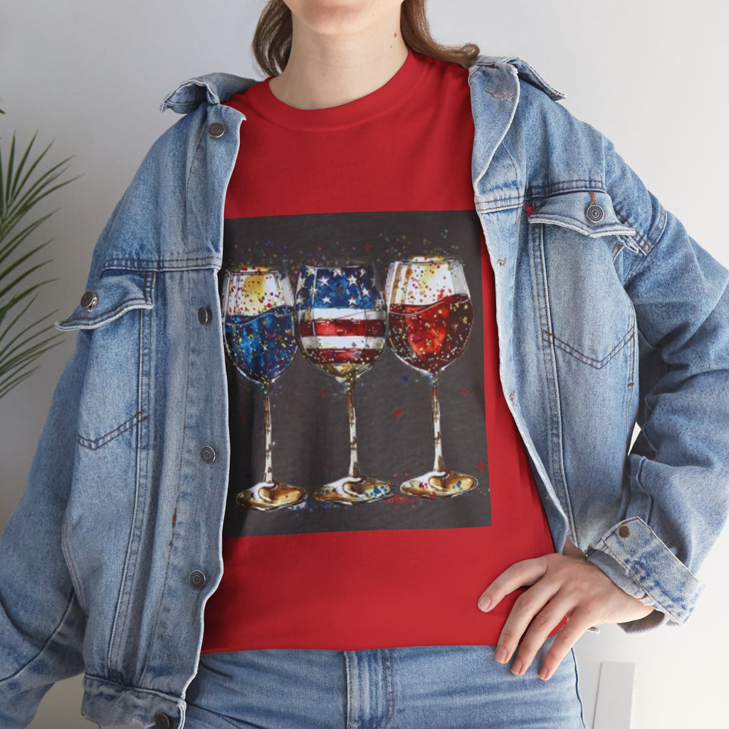 Wine Glasses with American Flag Design Tee