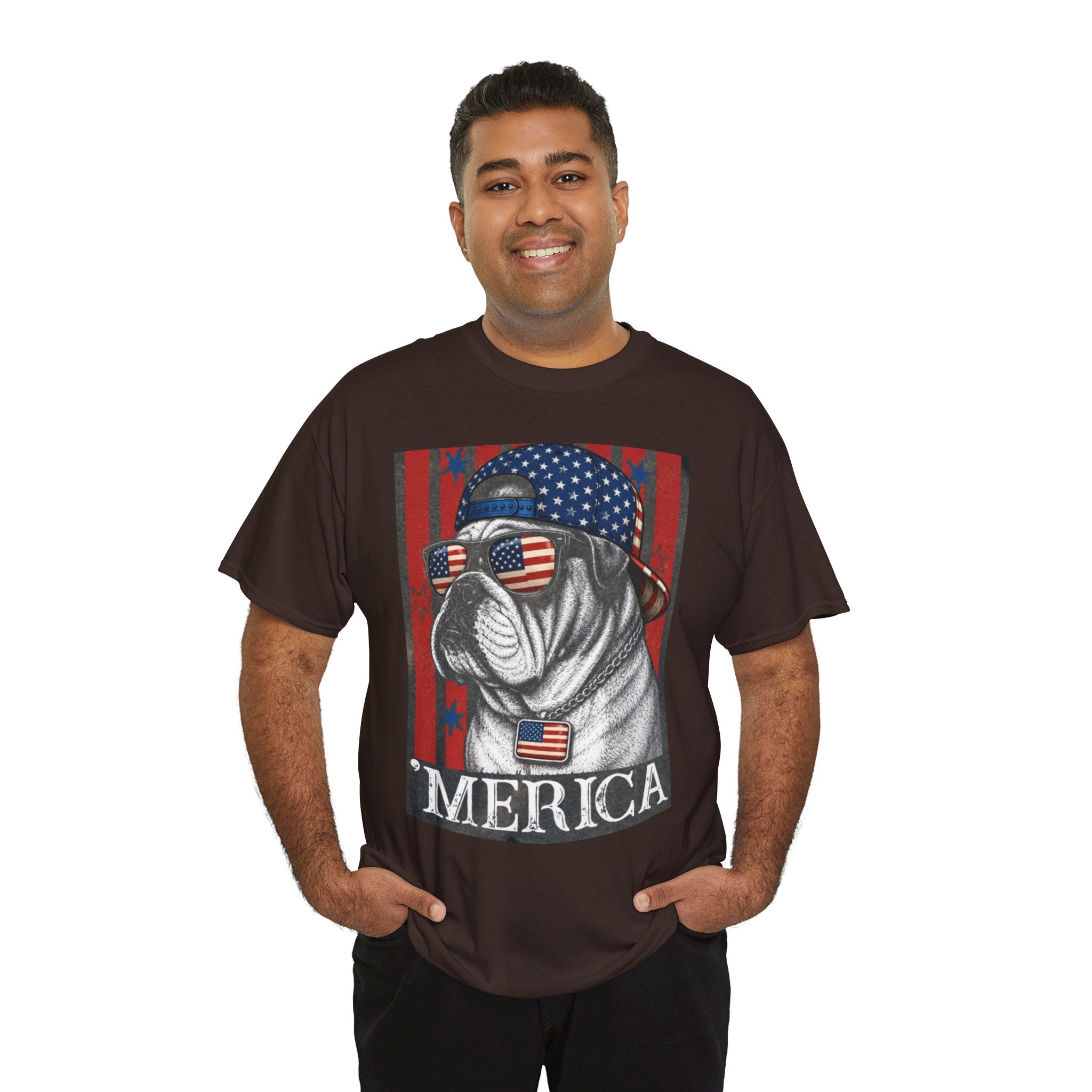 'Merica Bulldog T-Shirt — Patriotic American Flag Tee for Fourth of July