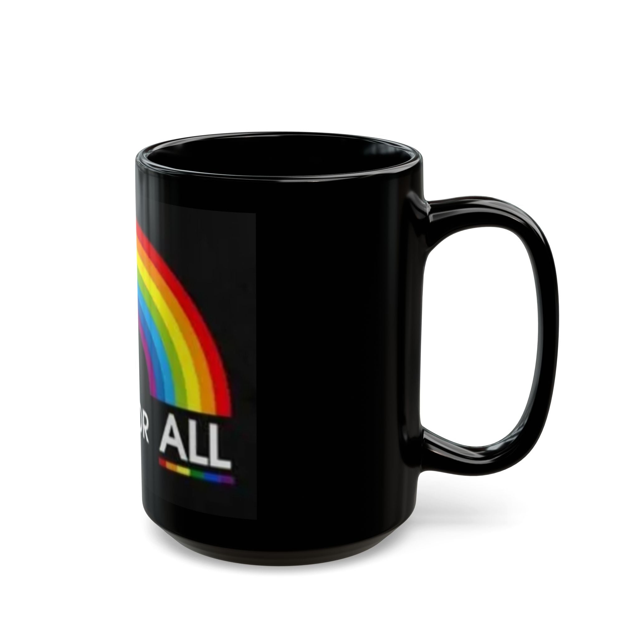 Love For All Rainbow Mug — Pride Coffee Cup (Black, 11oz & 15oz)