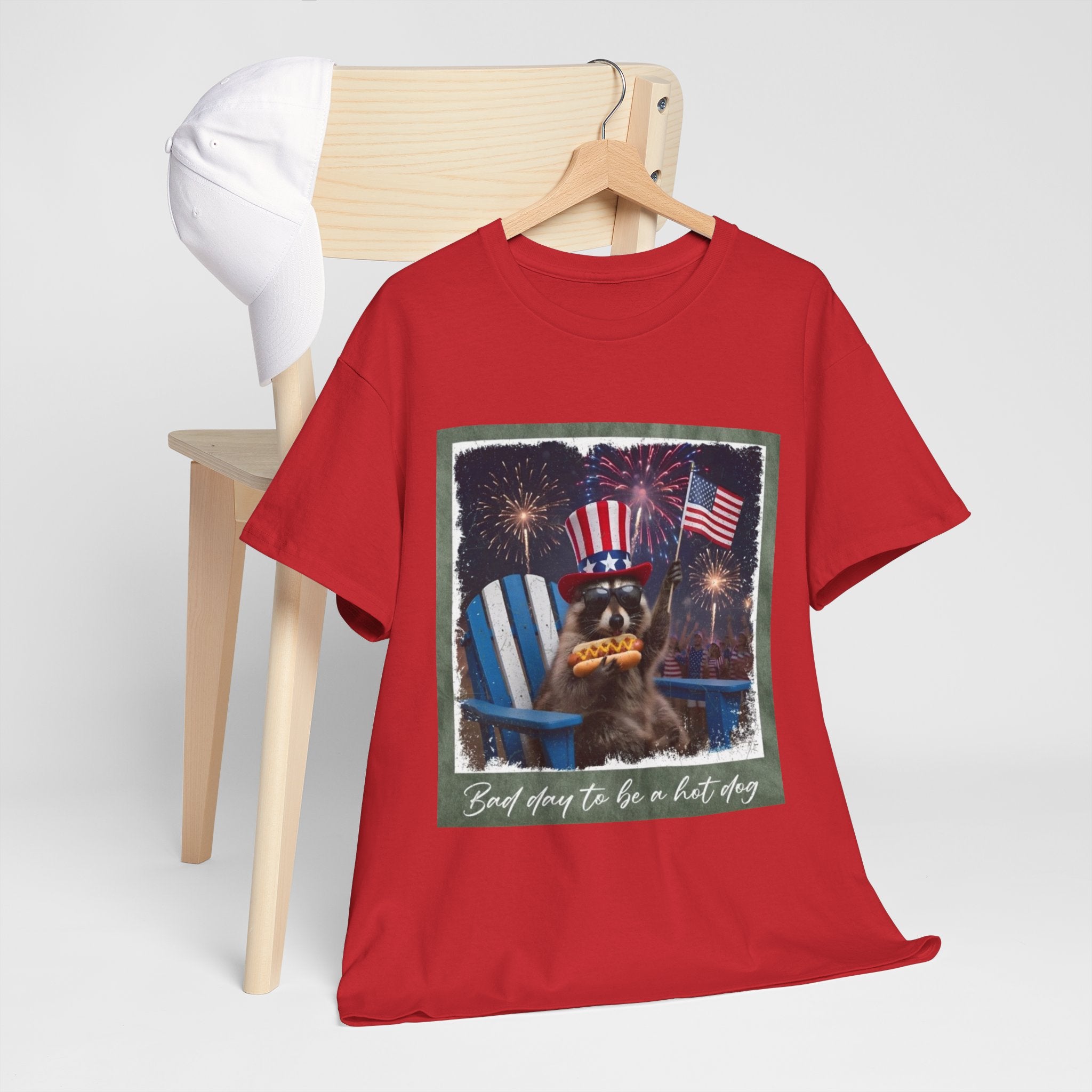 Patriotic Uncle Sam Bear T-Shirt — 'God Spares Us to Be a Hot Dog' 4th of July Tee