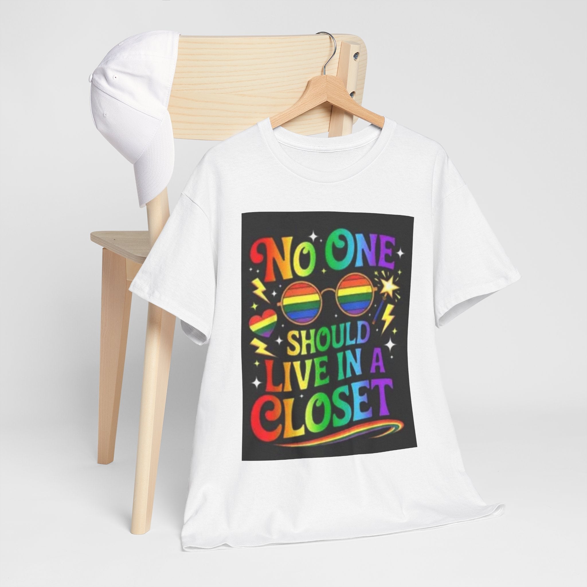 T‑Shirt — "No One Should Live in a Closet" Rainbow Pride Tee