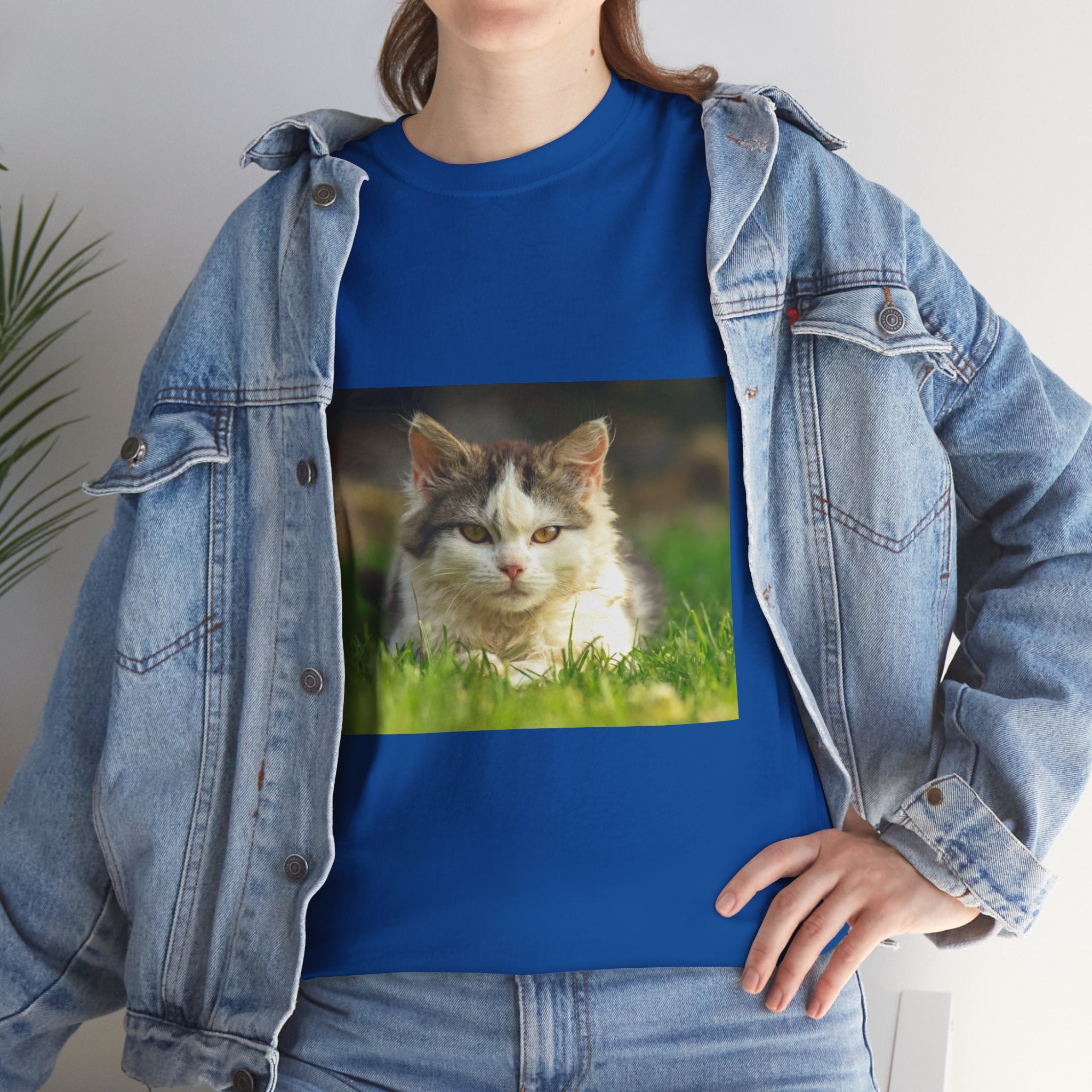 Cat Photo Tee — Relaxed Cat Lying in Grass T-Shirt