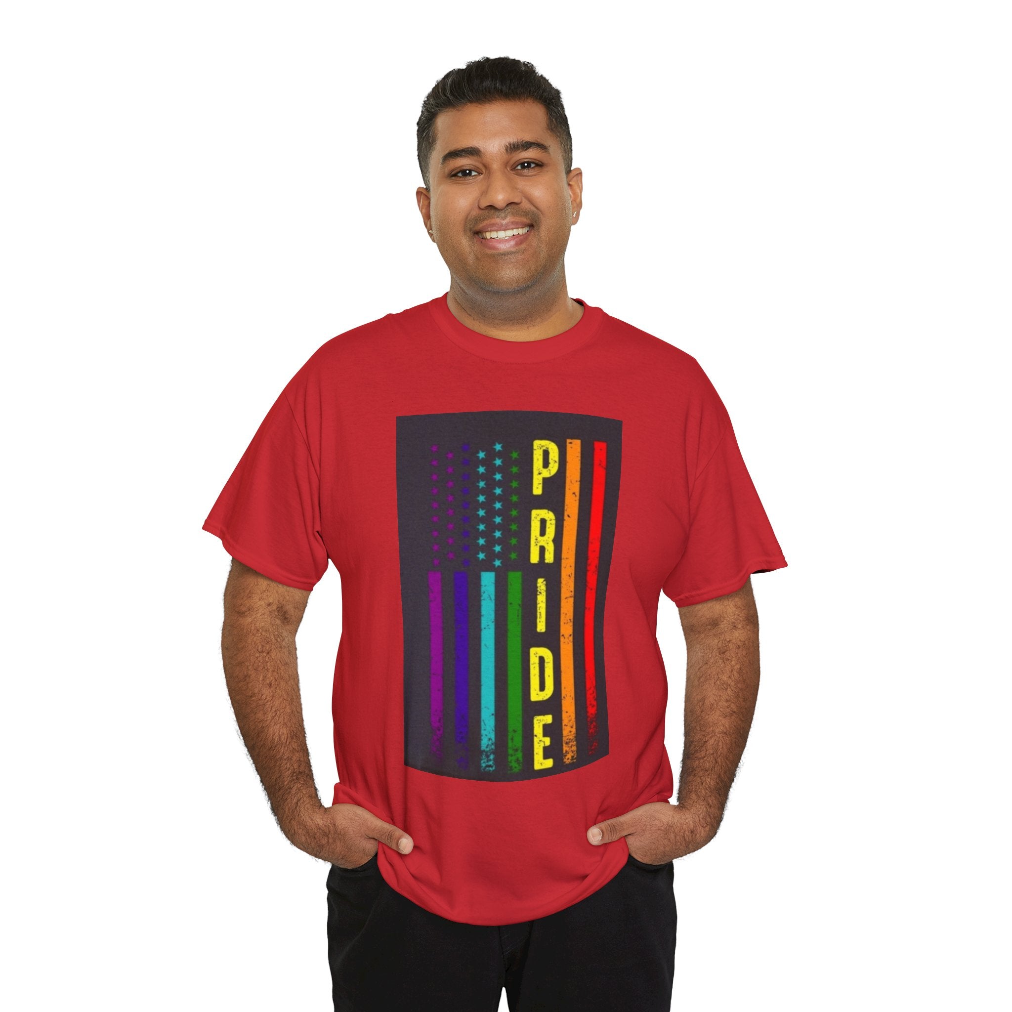 Pride Rainbow Flag Tee — Vertical "PRIDE" Graphic T-Shirt