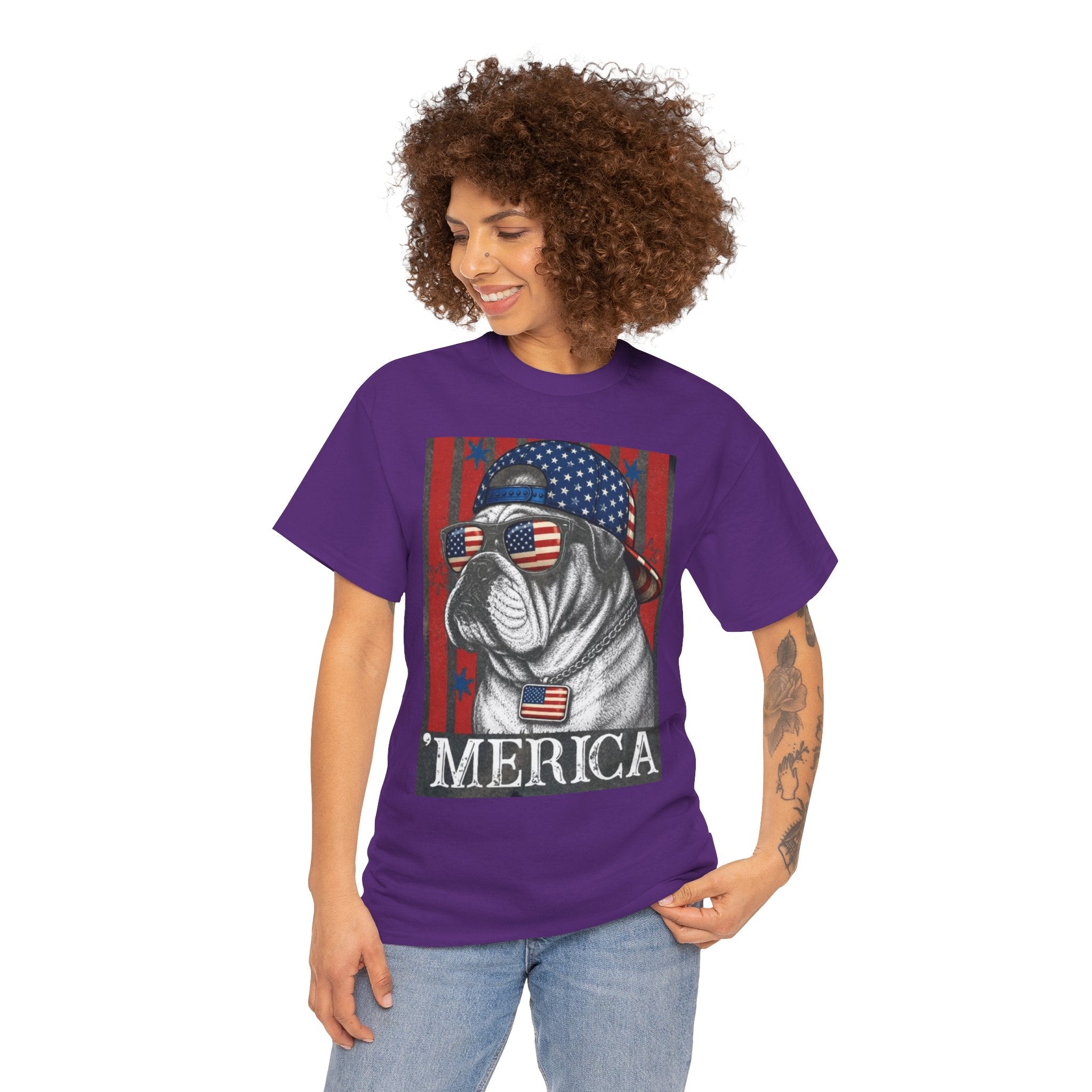 'Merica Bulldog T-Shirt — Patriotic American Flag Tee for Fourth of July
