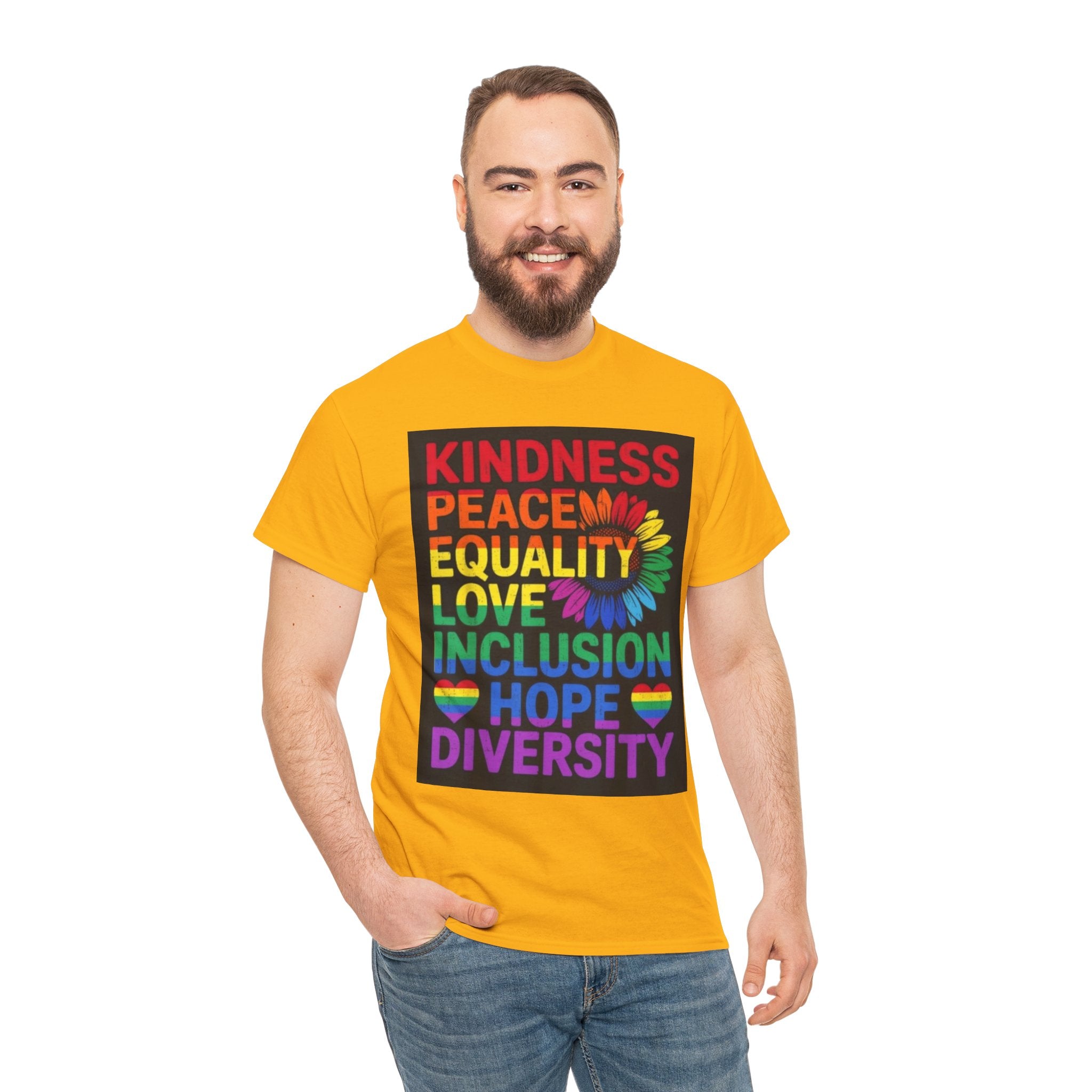 Kindness Peace Equality Rainbow T-Shirt — Pride Inclusion & Diversity Tee