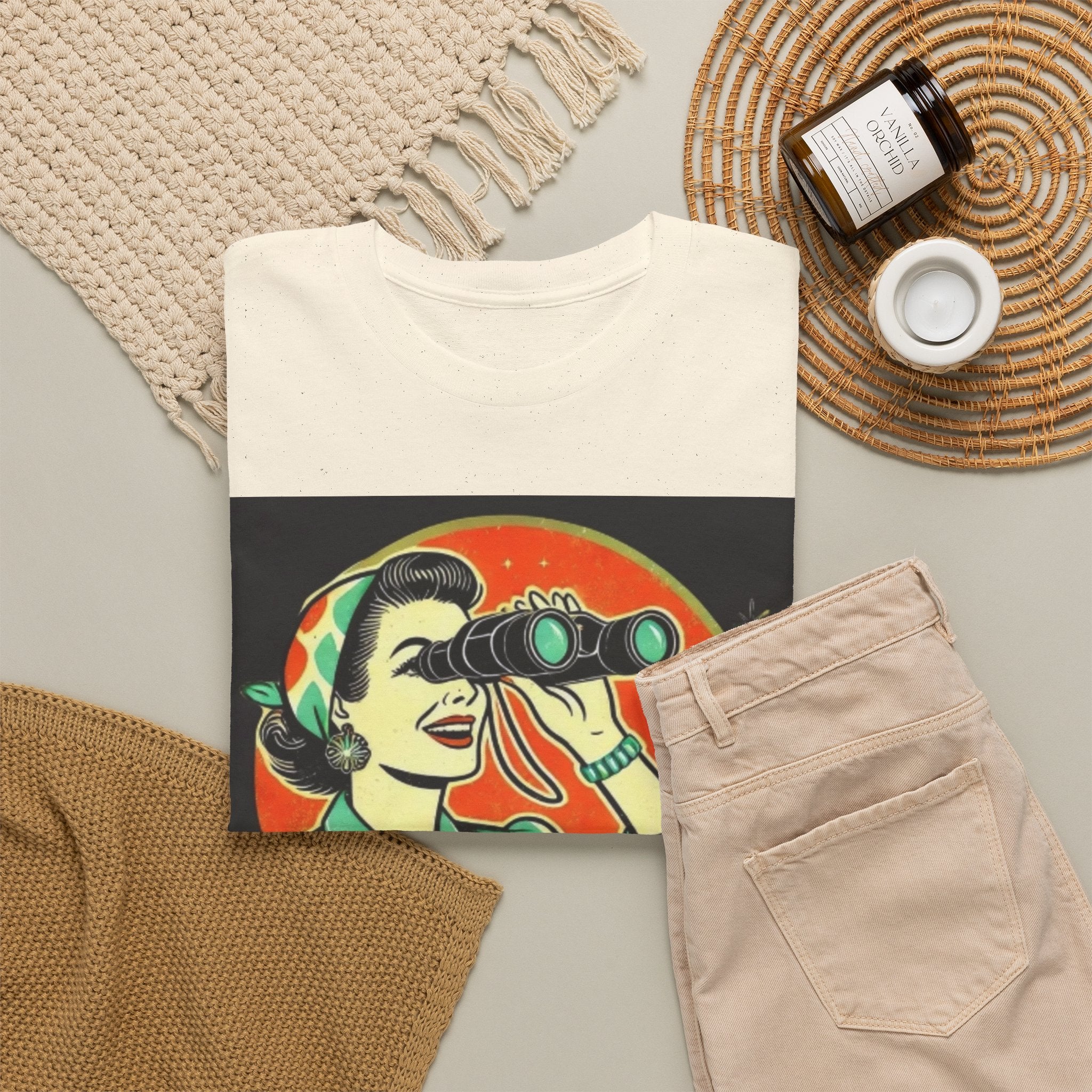 Graphic Tee — "Oh, Look! Nobody Gives a Shit" Retro Binoculars Design