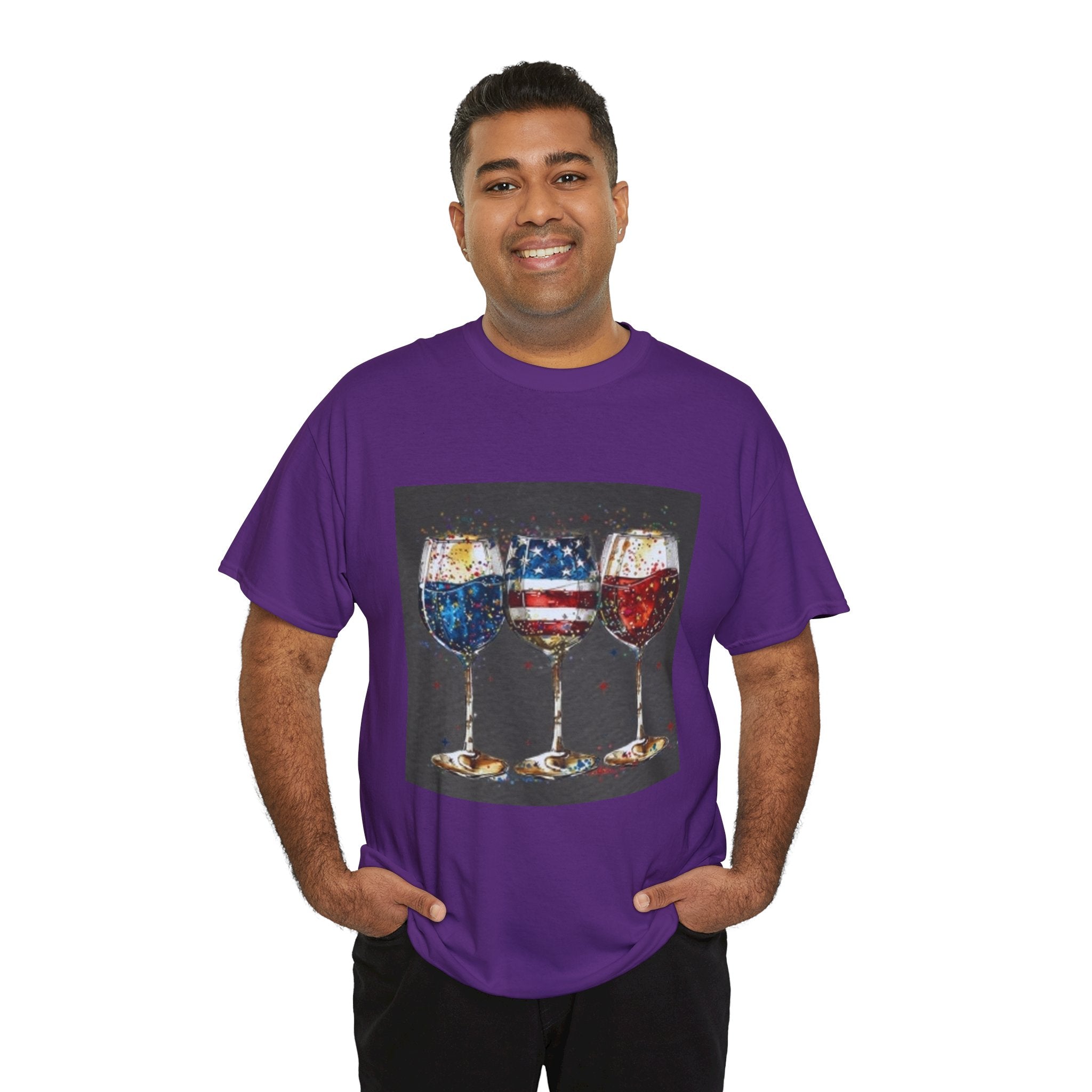 Wine Glasses with American Flag Design Tee
