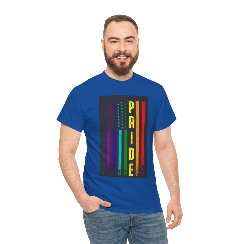 Pride Rainbow Flag Tee — Vertical "PRIDE" Graphic T-Shirt