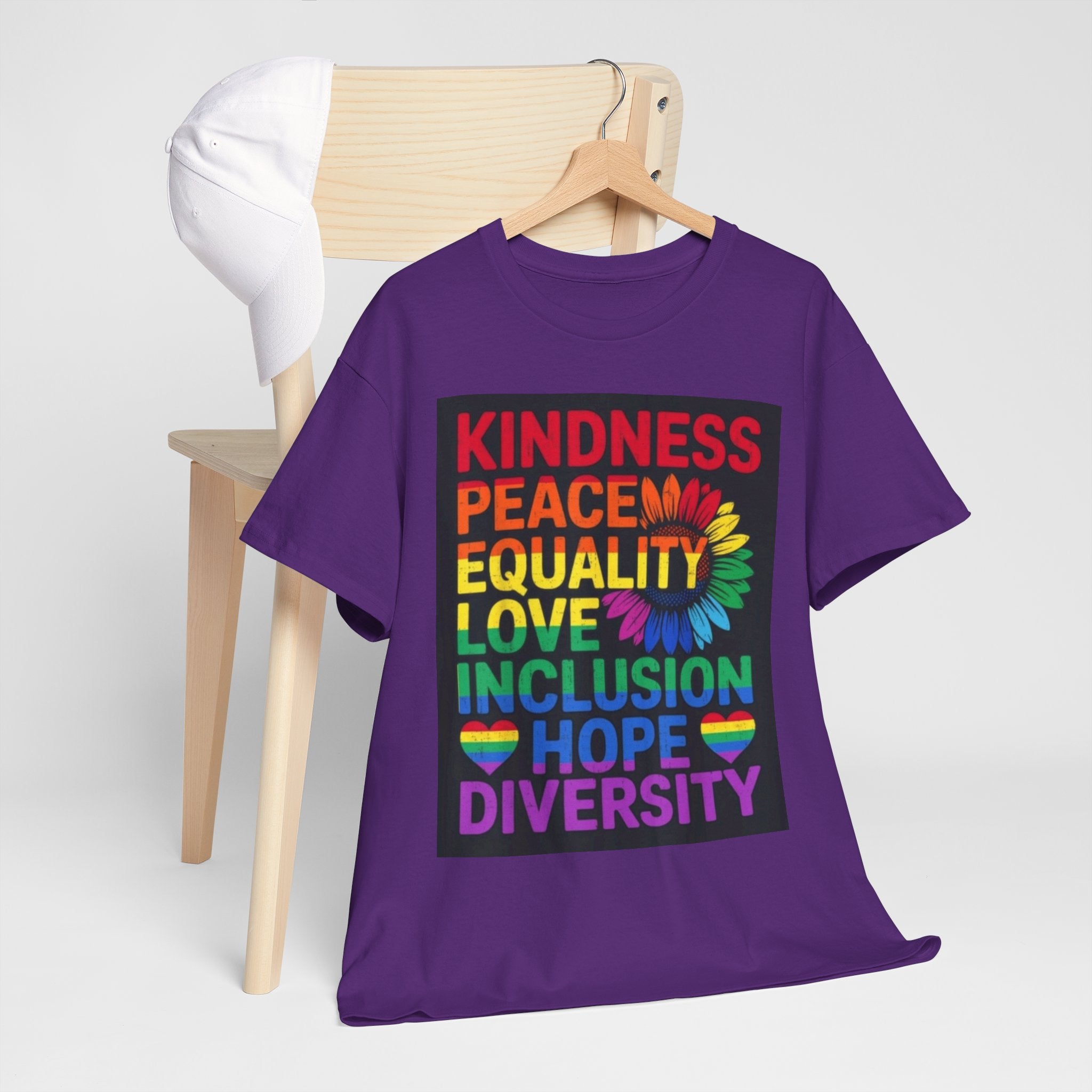 Kindness Peace Equality Rainbow T-Shirt — Pride Inclusion & Diversity Tee