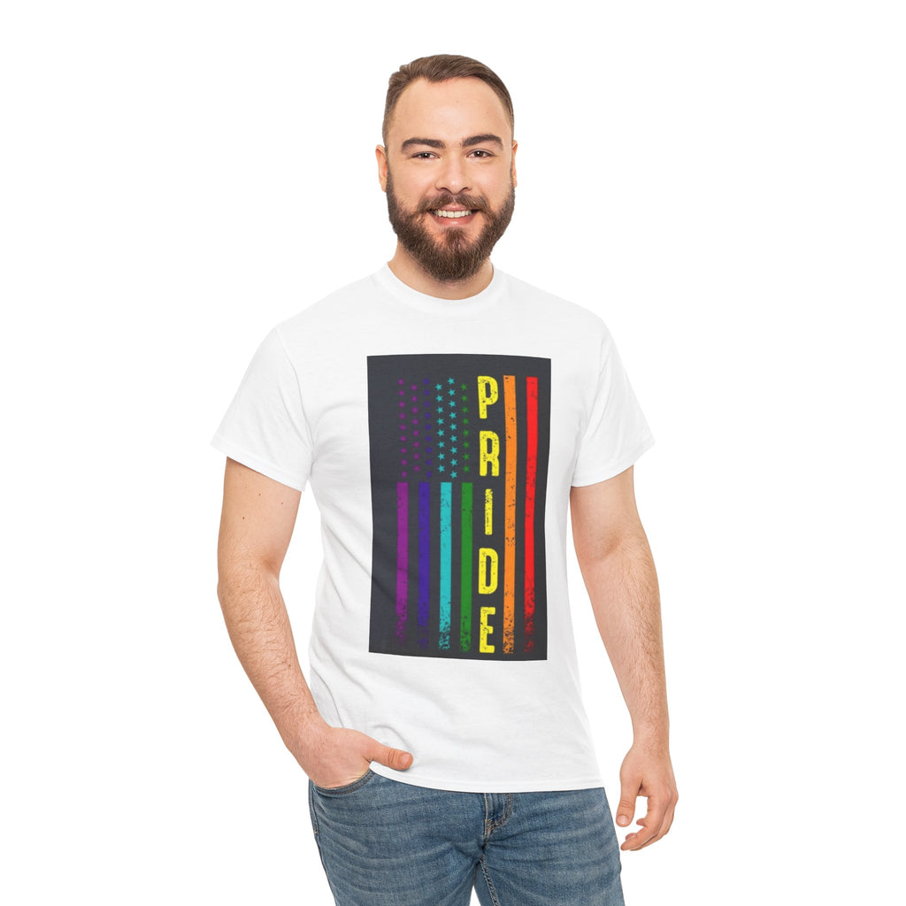 Pride Rainbow Flag Tee — Vertical "PRIDE" Graphic T-Shirt