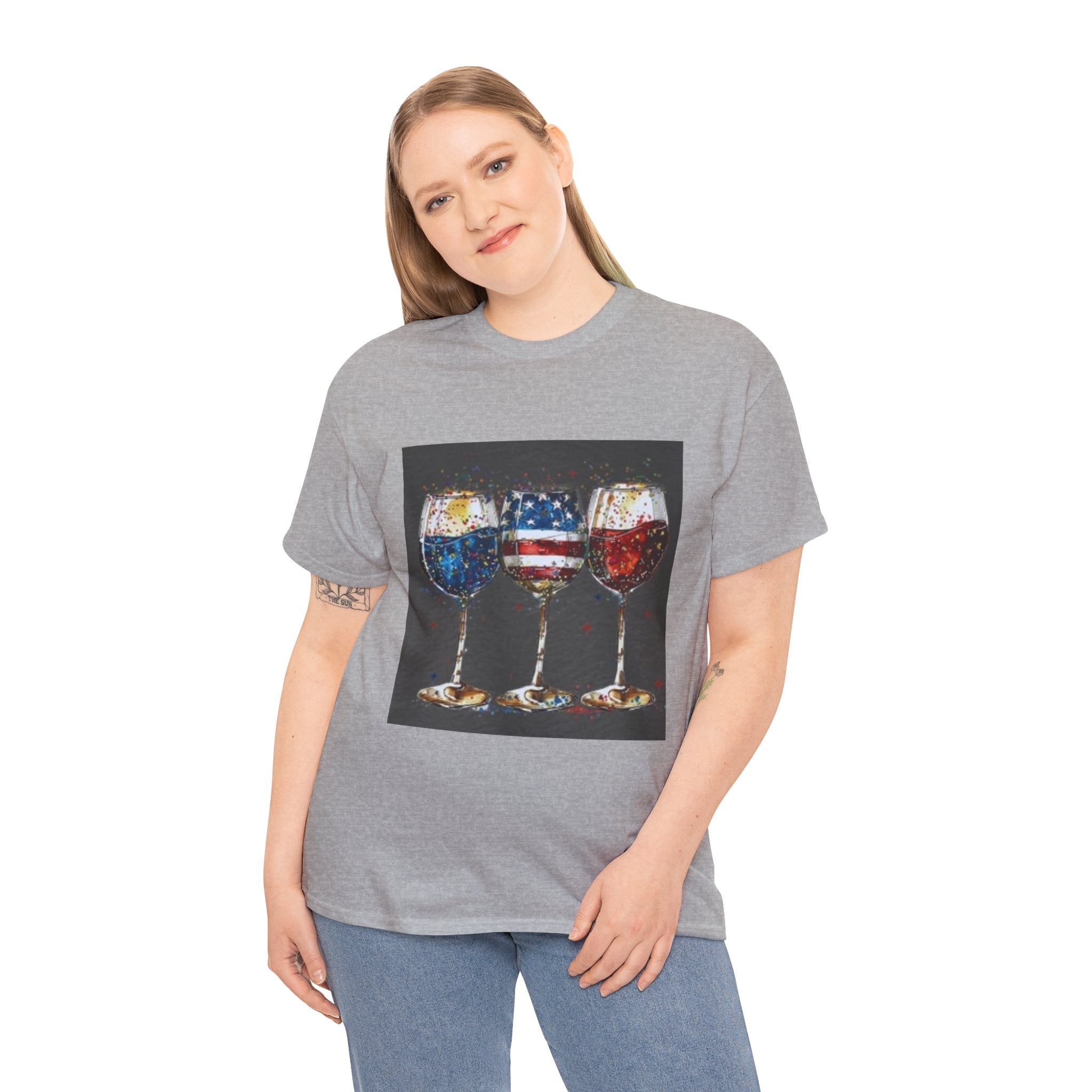 Wine Glasses with American Flag Design Tee