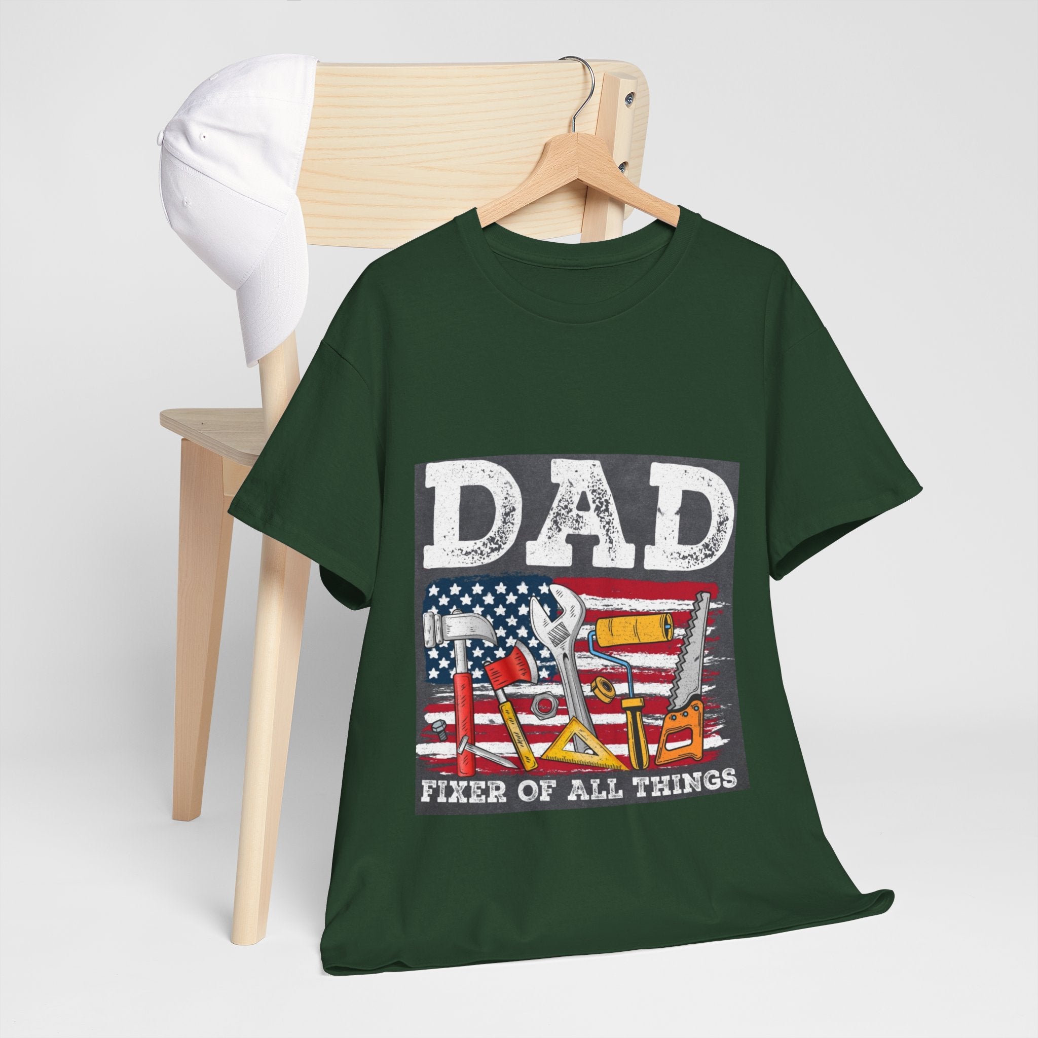 Dad Fixer Of All Things T-Shirt — American Flag Tool Graphic Tee for Fathers