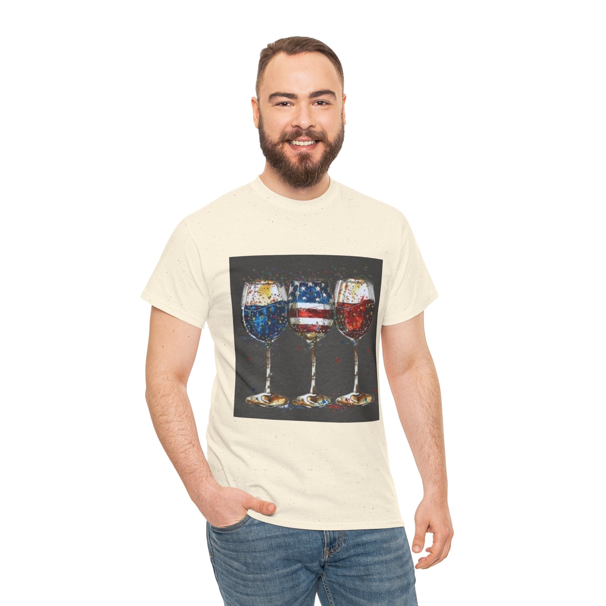 Wine Glasses with American Flag Design Tee