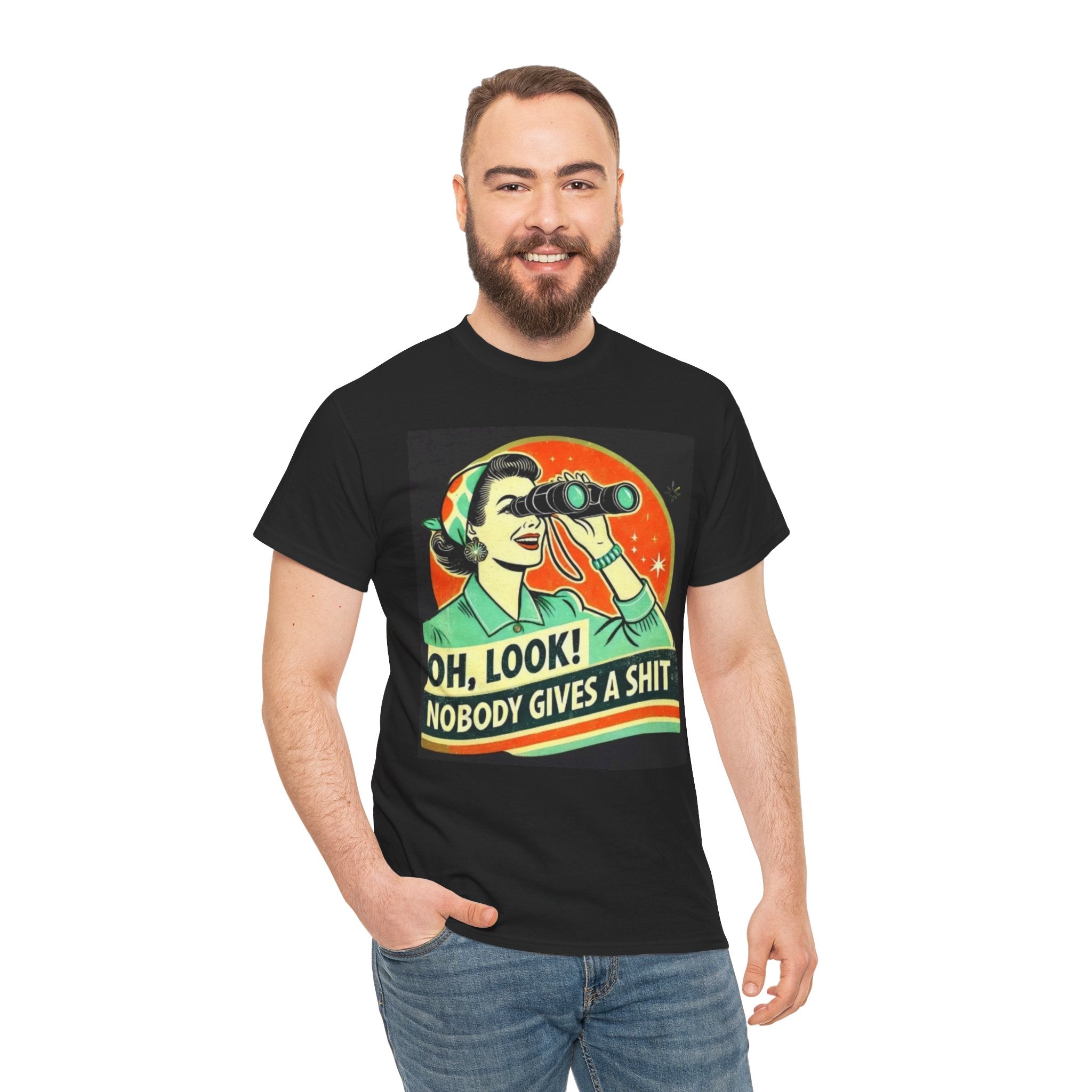 Graphic Tee — "Oh, Look! Nobody Gives a Shit" Retro Binoculars Design