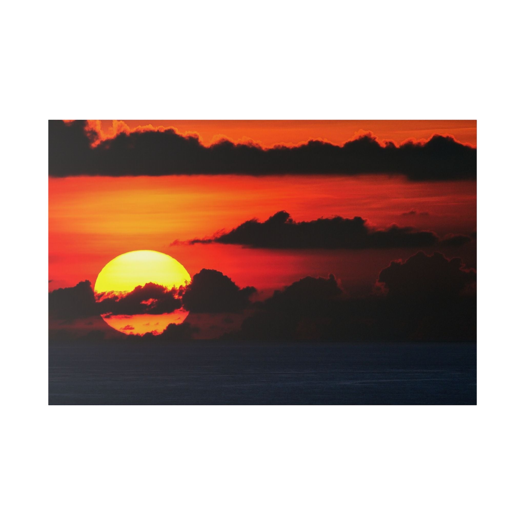 Sunset Ocean Canvas Print — Dramatic Red Sunset Wall Art