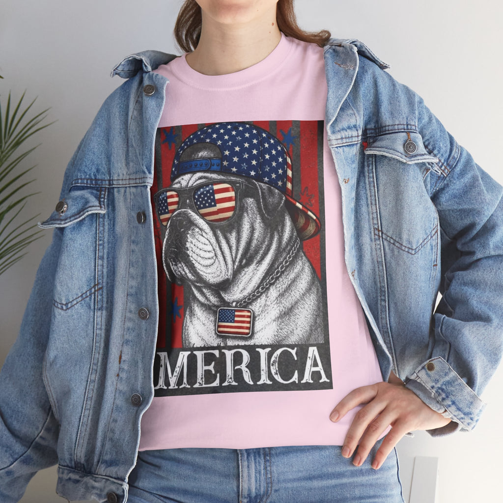 'Merica Bulldog T-Shirt — Patriotic American Flag Tee for Fourth of July