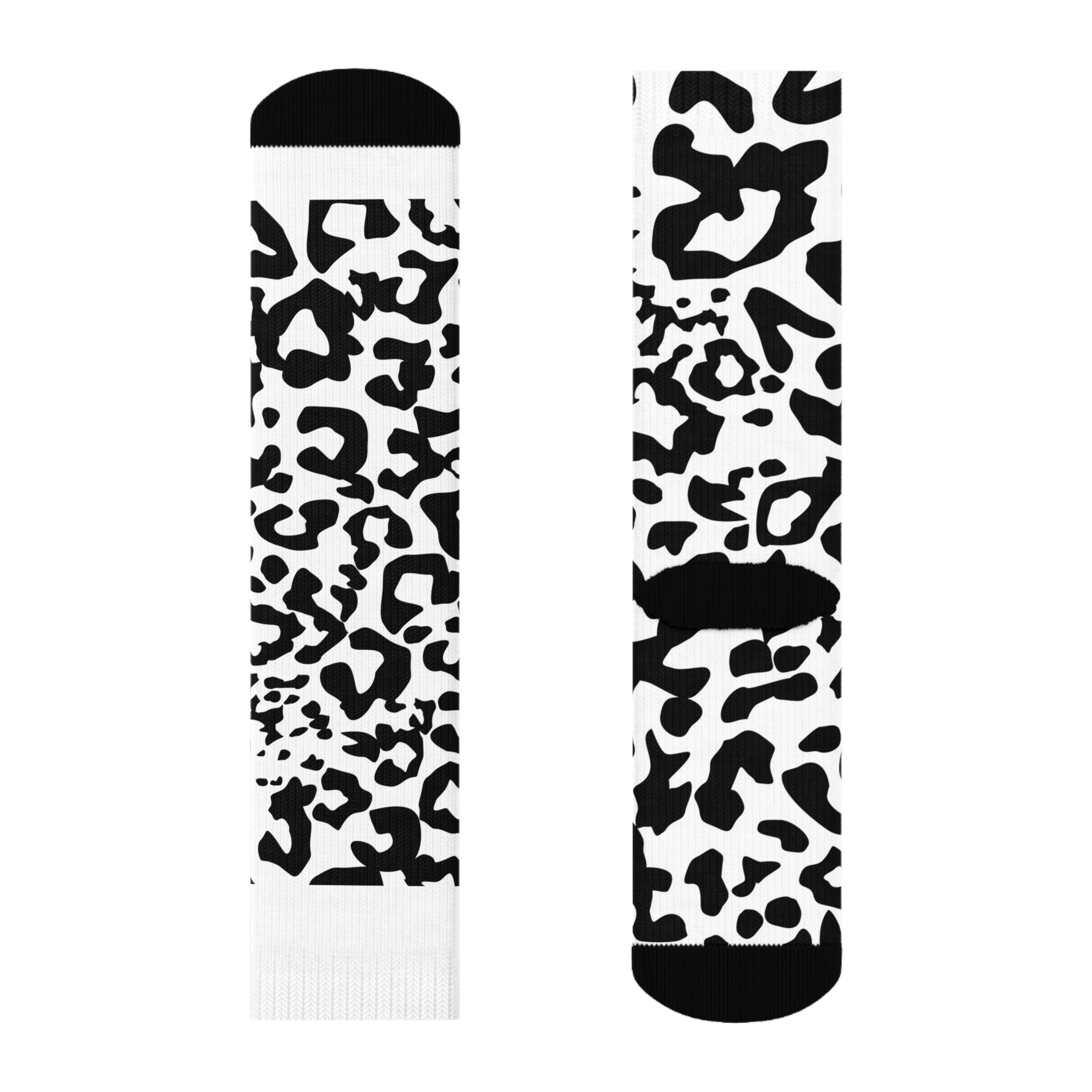 Monochrome Leopard Print Crew Socks — Black & White Animal Pattern