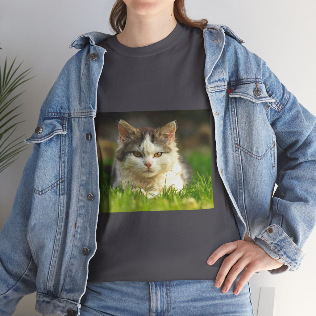 Cat Photo Tee — Relaxed Cat Lying in Grass T-Shirt