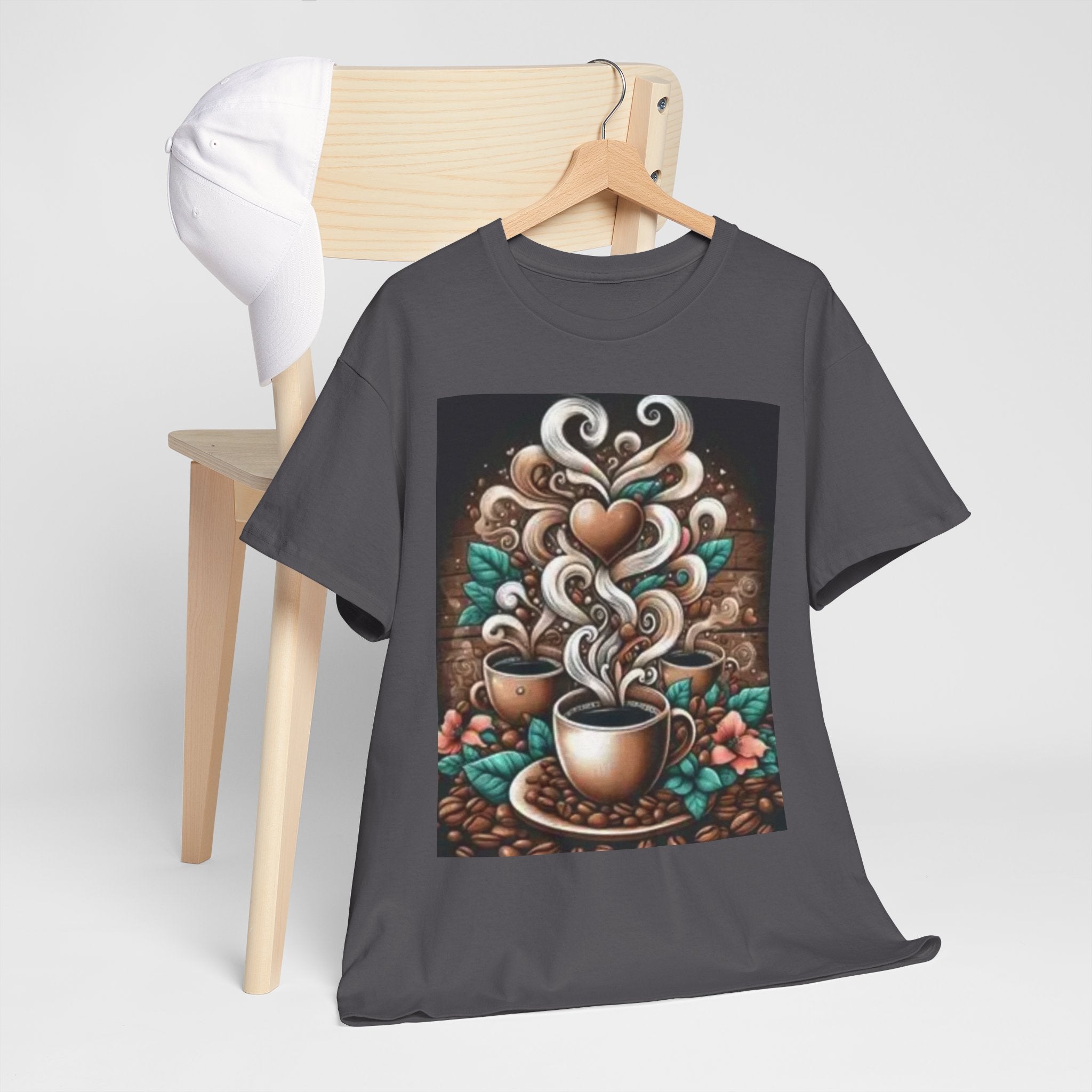 Coffee Cup T-Shirt — Whimsical Steaming Heart Coffee Design