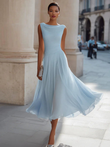 Elegant Party Unique Chiffon Boat-Neckline Dress For Women