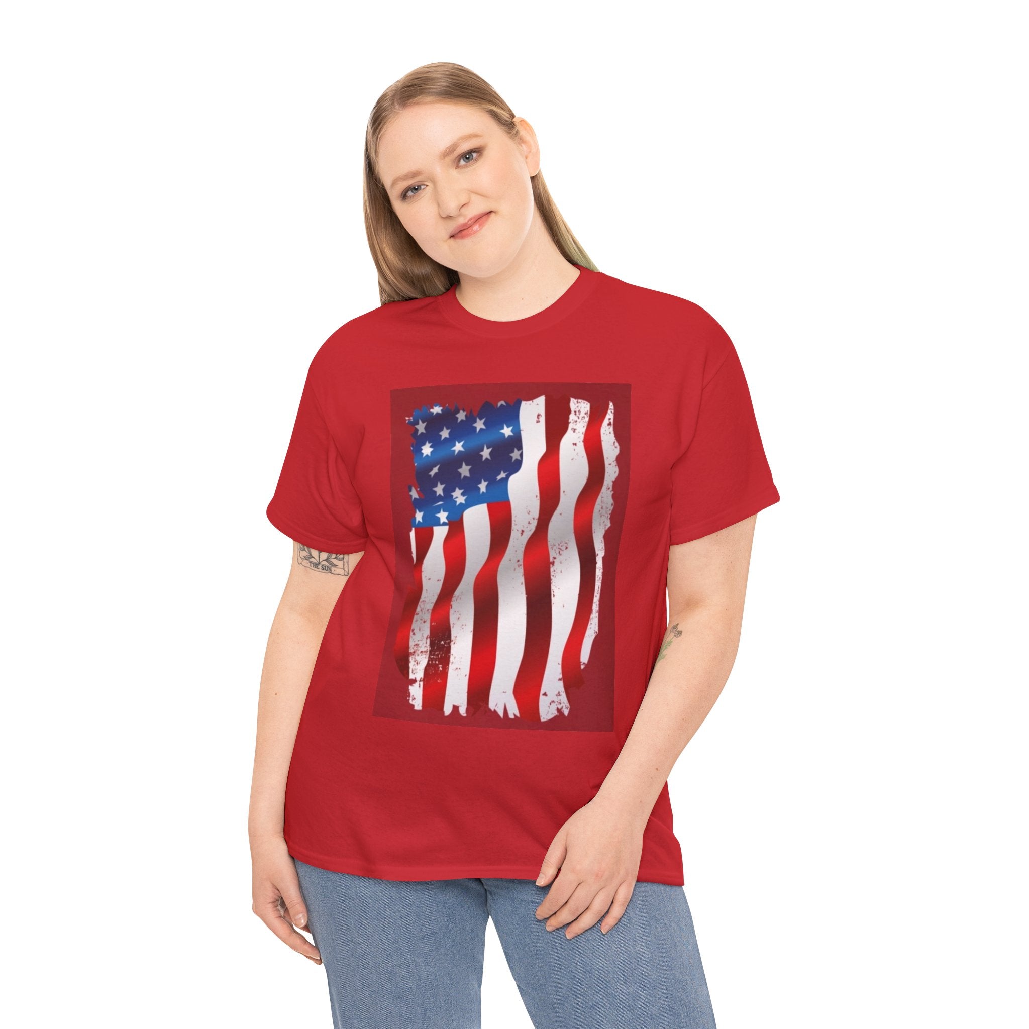American Flag Graphic Tee — Distressed Wavy Stars & Stripes