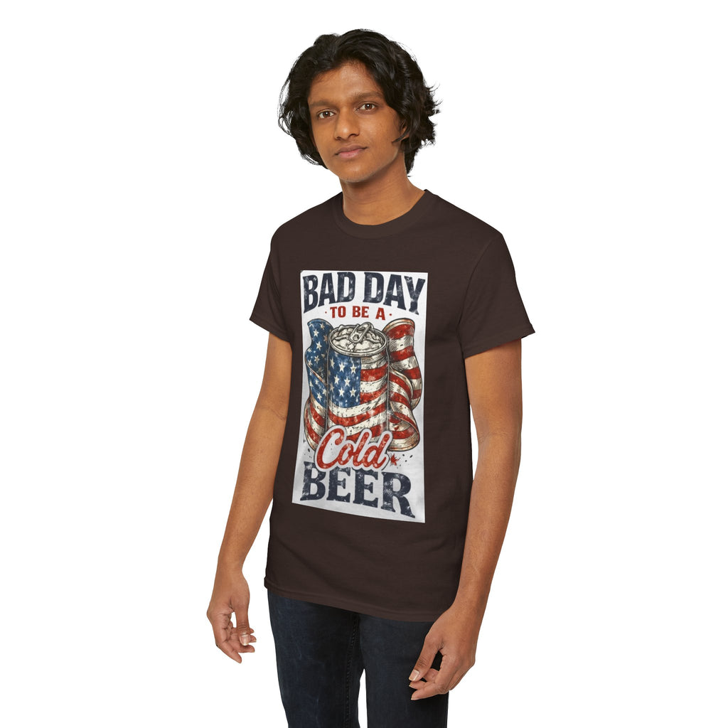 Bad Day to Be a Cold Beer T-Shirt — American Flag Beer Can Graphic Tee
