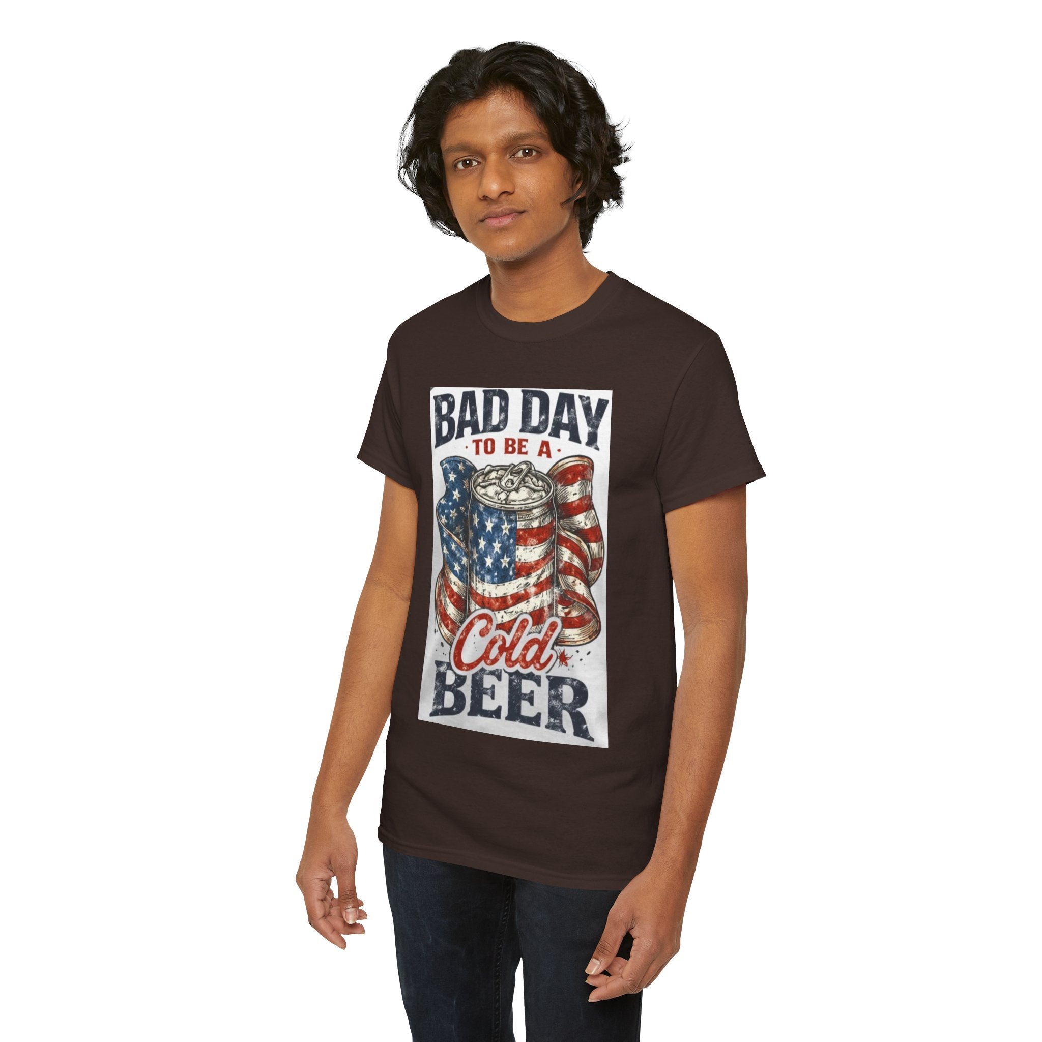 Bad Day to Be a Cold Beer T-Shirt — American Flag Beer Can Graphic Tee