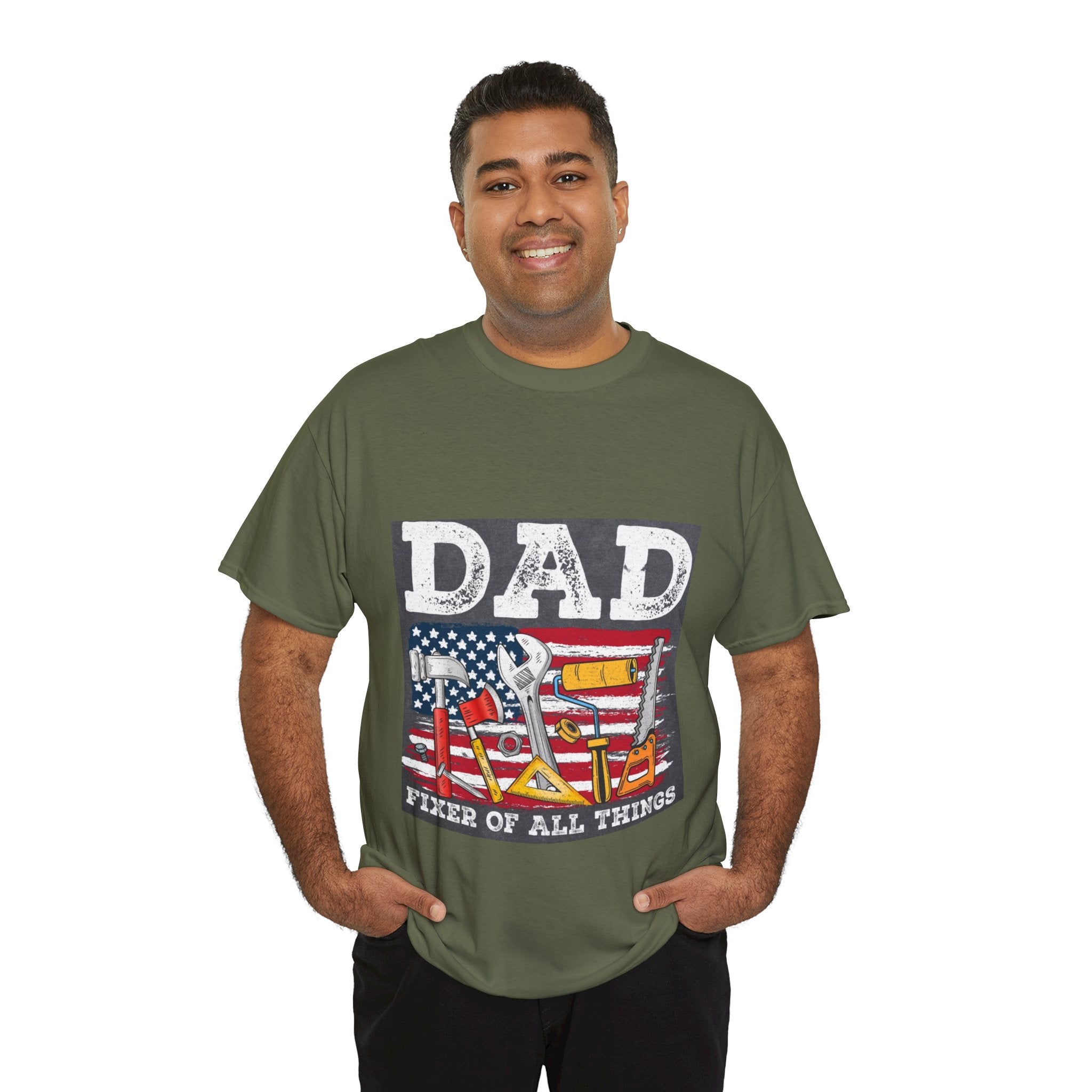 Dad Fixer Of All Things T-Shirt — American Flag Tool Graphic Tee for Fathers