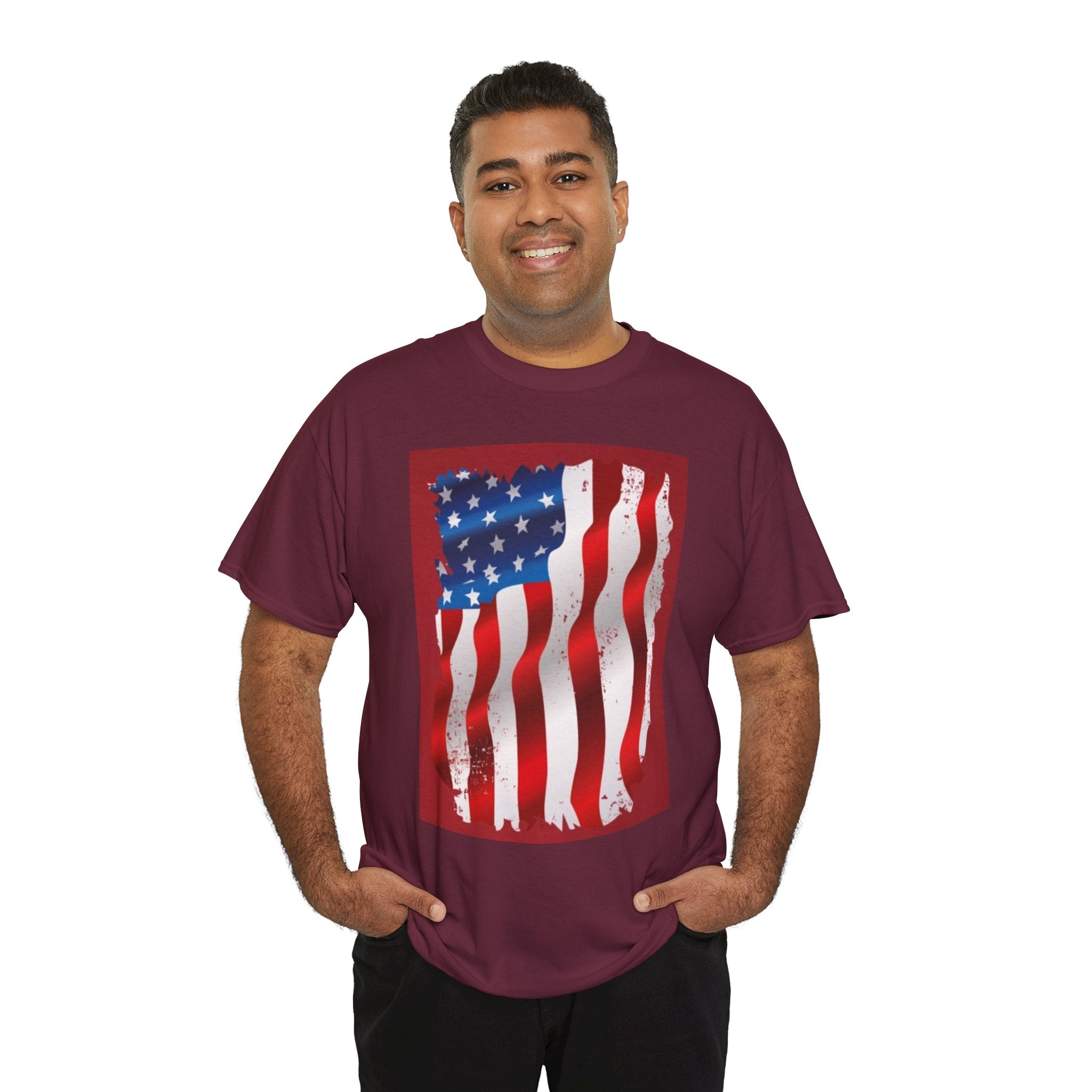 American Flag Graphic Tee — Distressed Wavy Stars & Stripes