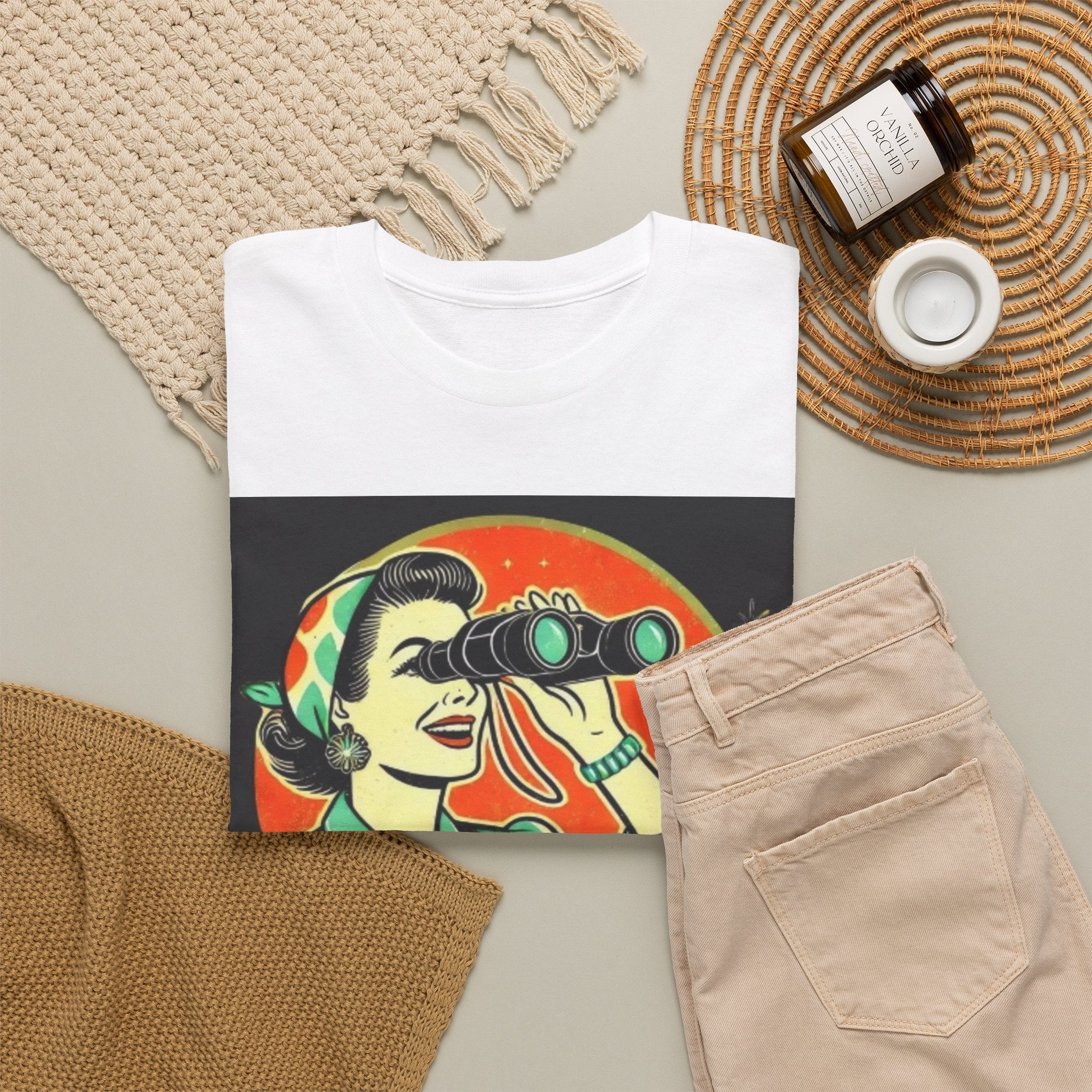 Graphic Tee — "Oh, Look! Nobody Gives a Shit" Retro Binoculars Design