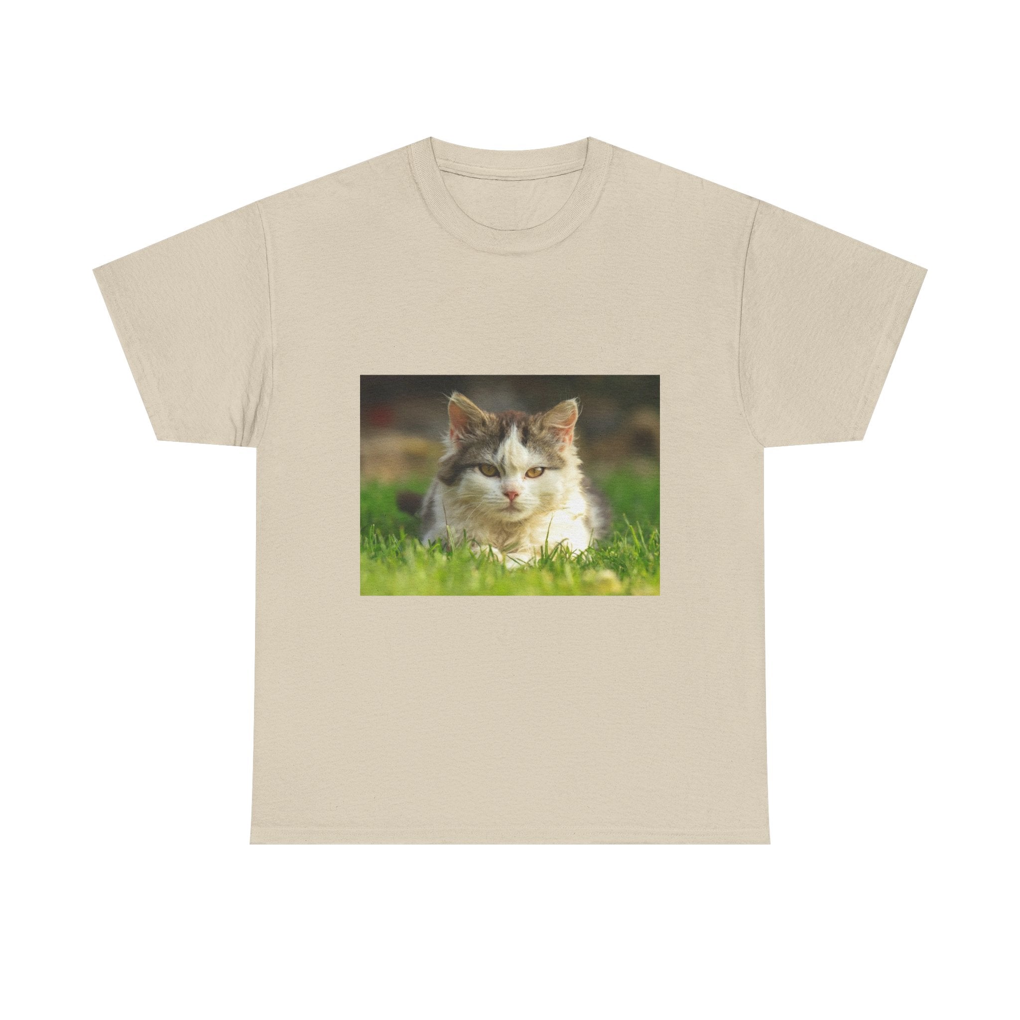 Cat Photo Tee — Relaxed Cat Lying in Grass T-Shirt