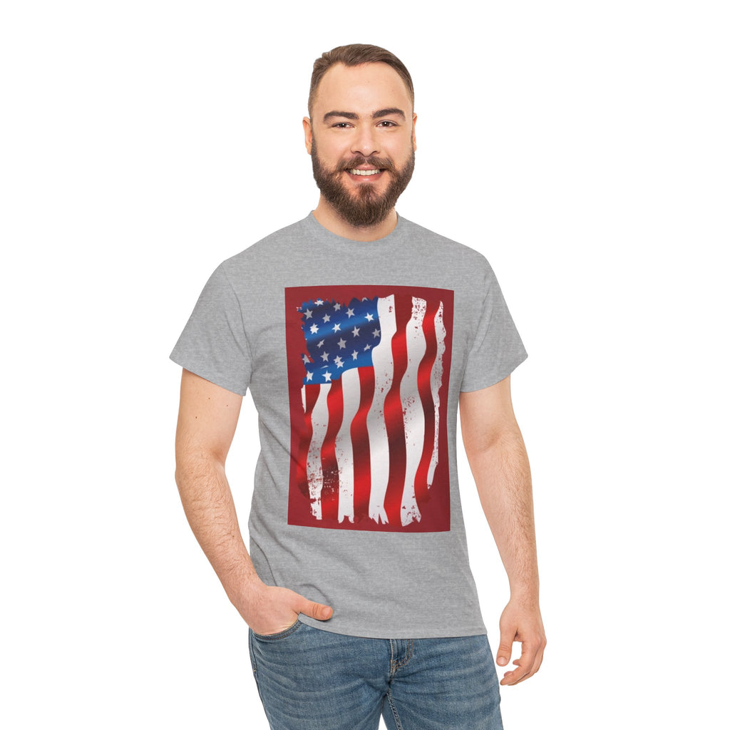 American Flag Graphic Tee — Distressed Wavy Stars & Stripes