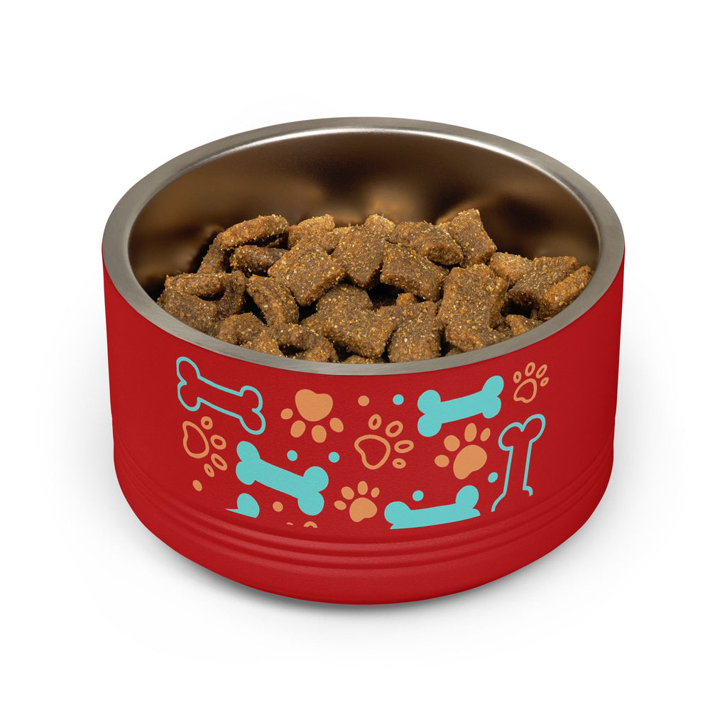 Dog Bone & Paw Print Pet Bowl — 18oz Stainless Steel Dog Food Dish